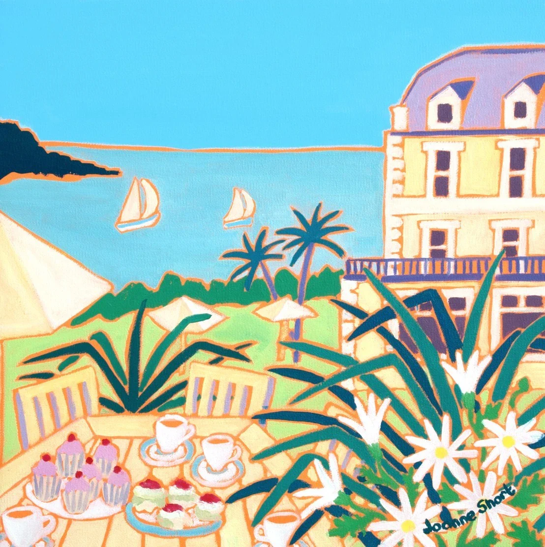 'Afternoon Tea at the Hotel, Fowey'. Limited Edition Print by Cornish Artist Joanne Short