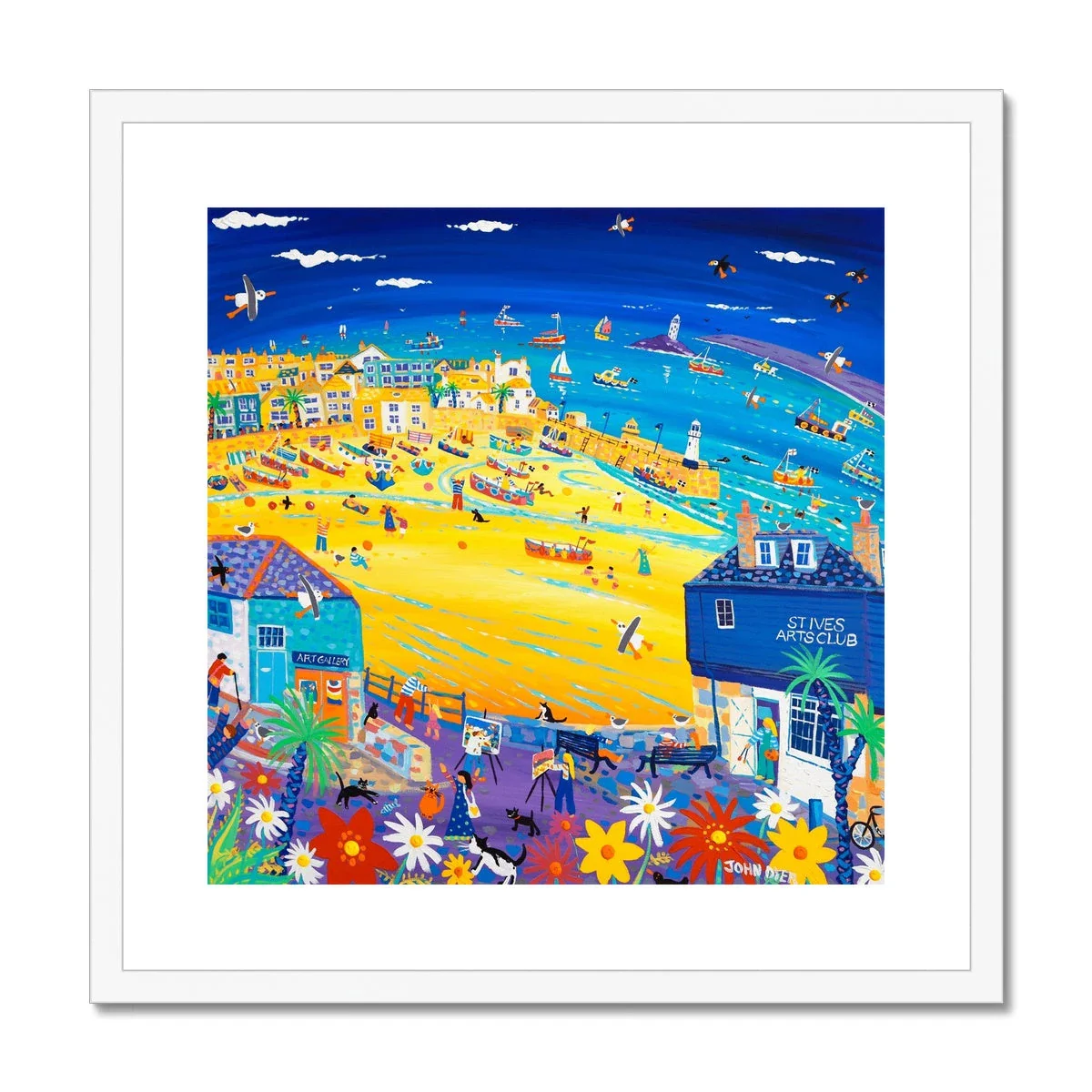 John Dyer Framed Open Edition Cornish Art Beach Print. 'Arty St Ives'. Cornwall Art Gallery