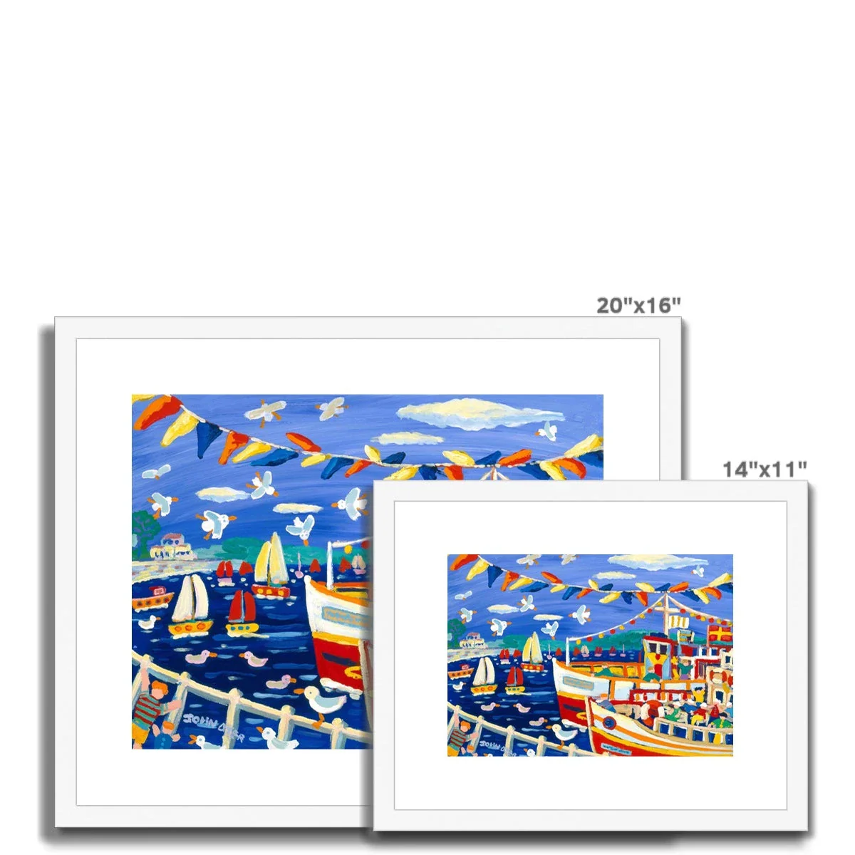 John Dyer Framed Open Edition Cornish Fine Art Print. 'Beanie Hats and Pleasure Boats, Falmouth'. Cornwall Art Gallery - Image 7