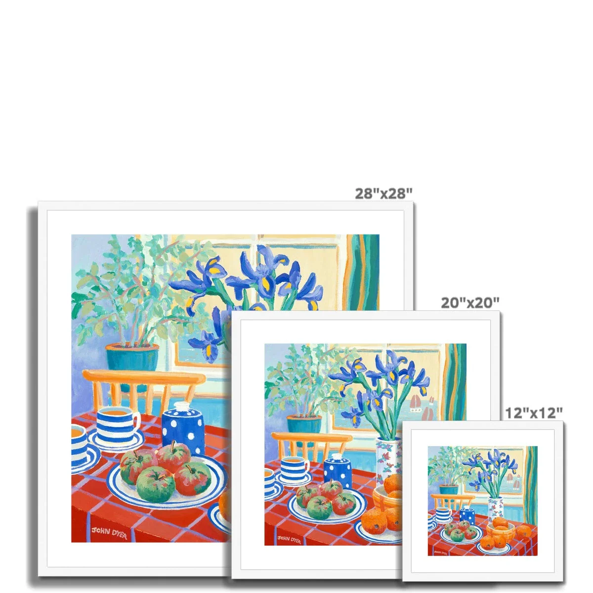 John Dyer Framed Open Edition Still Life Cornish Art Print. 'Blue Irises on a Cornish Table'. Cornwall Art Gallery - Image 4