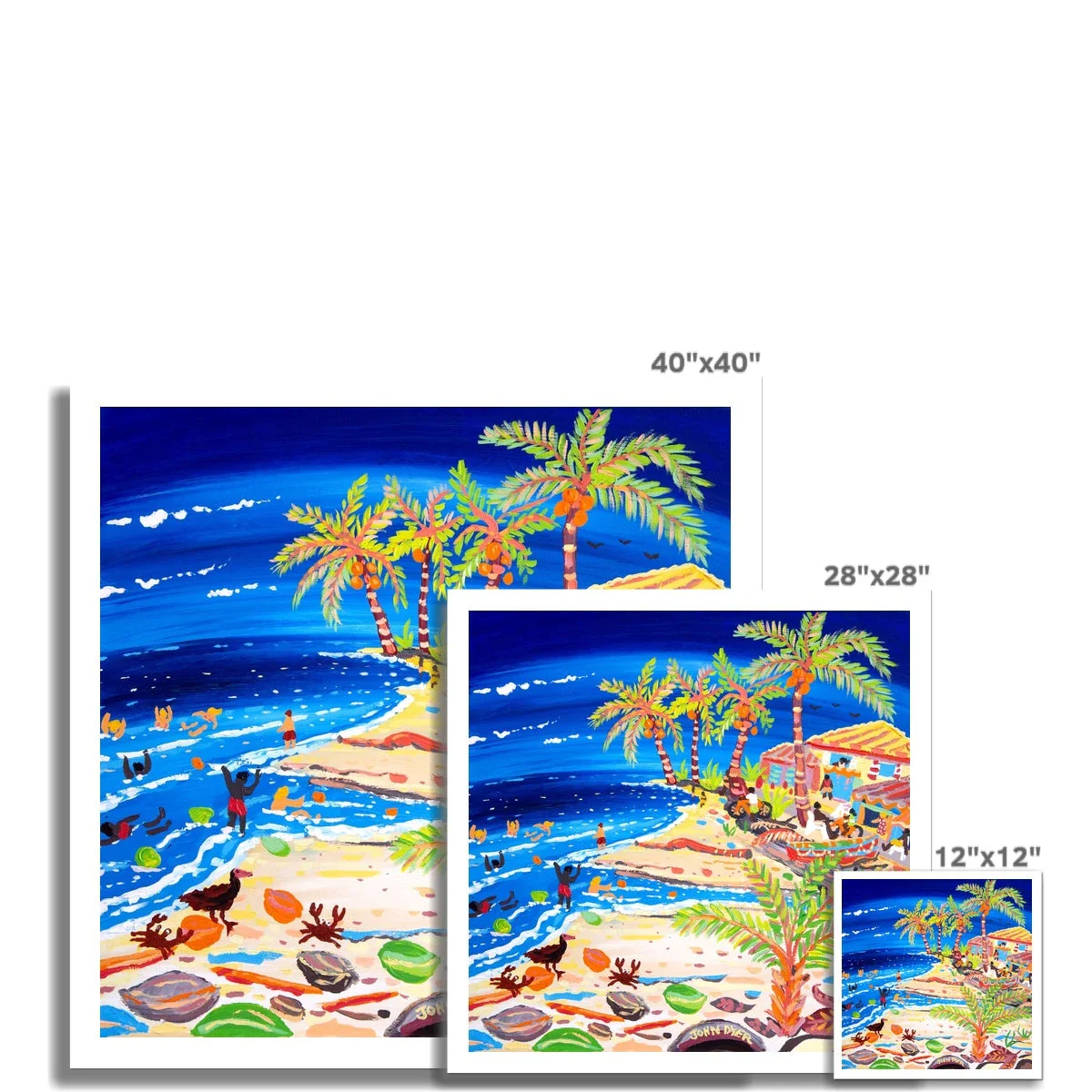 John Dyer Fine Art Print. Open Edition Cornish Art Print. 'Blue Seas and Coconut Trees, Costa Rica Beach'. Caribbean Art Gallery - Image 3