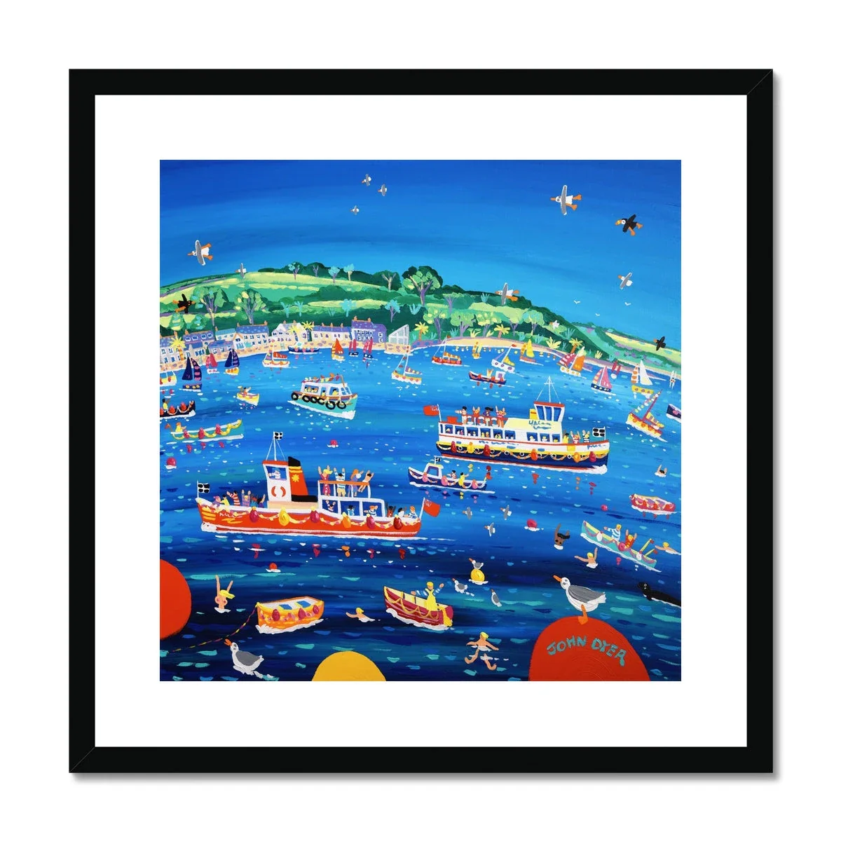John Dyer Framed Open Edition Cornish Fine Art Print. Blue sky and Ferry Boats, Greenbank, Falmouth - Image 2