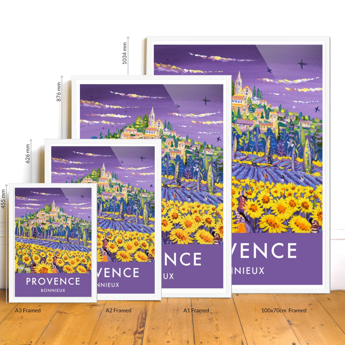 Bonnieux, Sunflowers and Lavender, Provence, France. Vintage Style Travel French Wall Art Poster Print by John Dyer. - Image 3