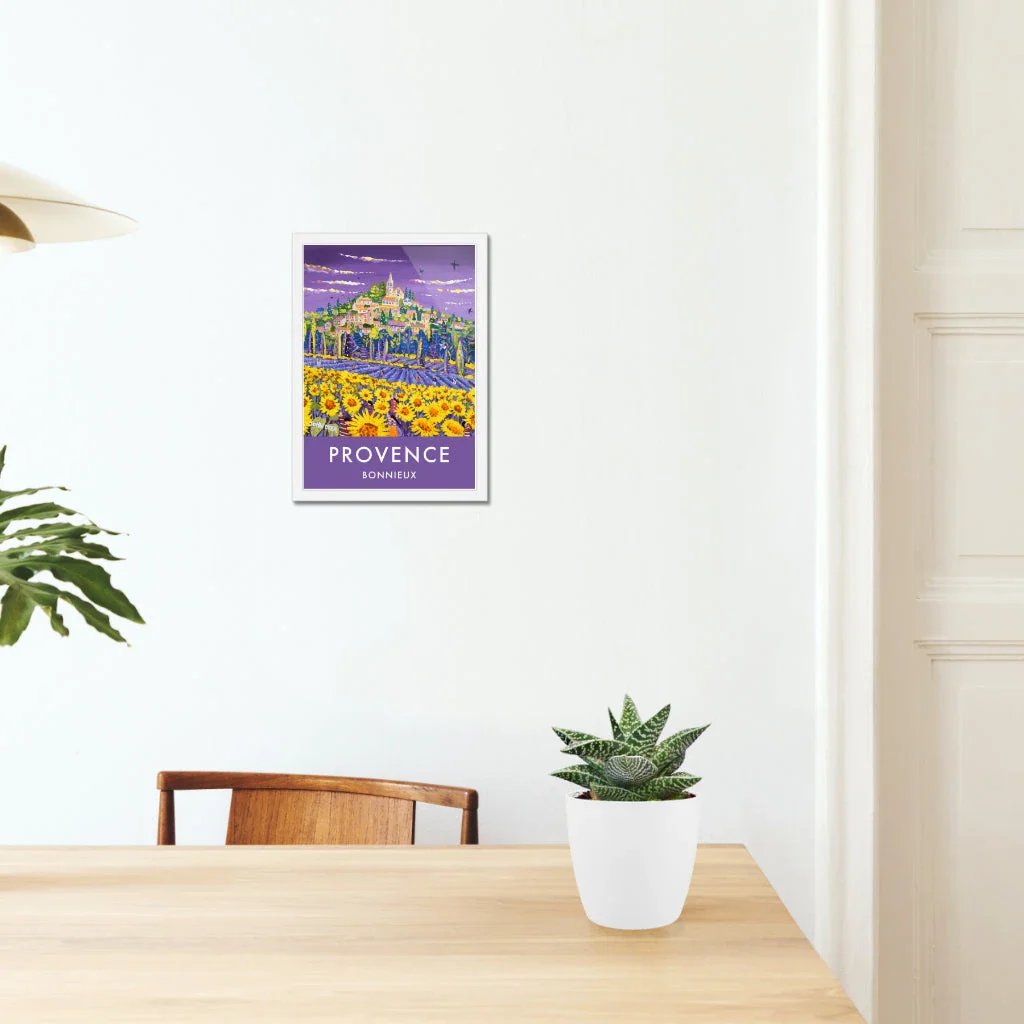 Bonnieux, Sunflowers and Lavender, Provence, France. Vintage Style Travel French Wall Art Poster Print by John Dyer. - Image 4