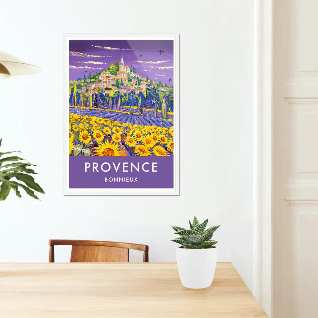 Bonnieux, Sunflowers and Lavender, Provence, France. Vintage Style Travel French Wall Art Poster Print by John Dyer. - Image 6