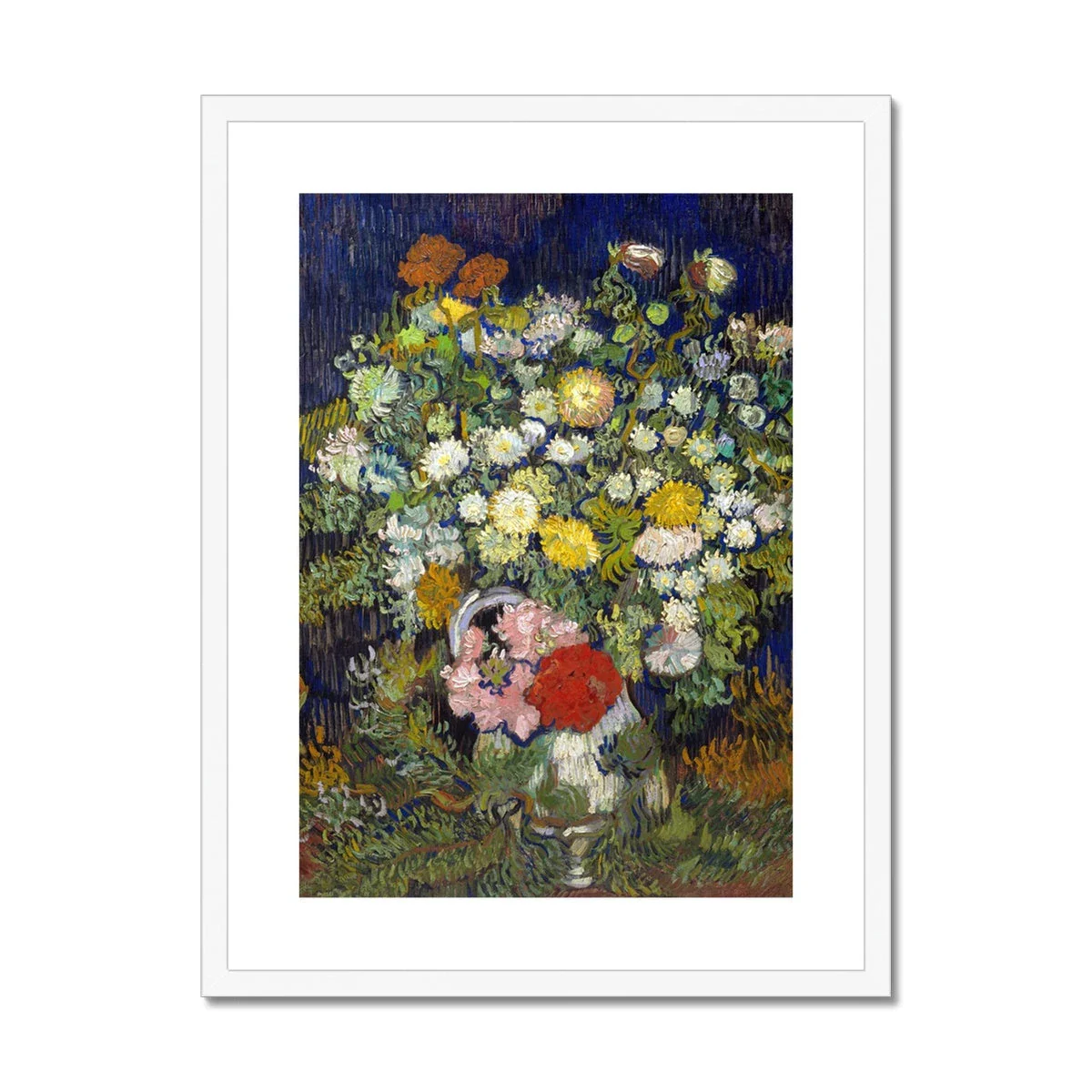 'Bouquet of Flowers a Vase' Garden Still Life by Vincent Van Gogh. Framed Open Edition Fine Art Print. Historic Art