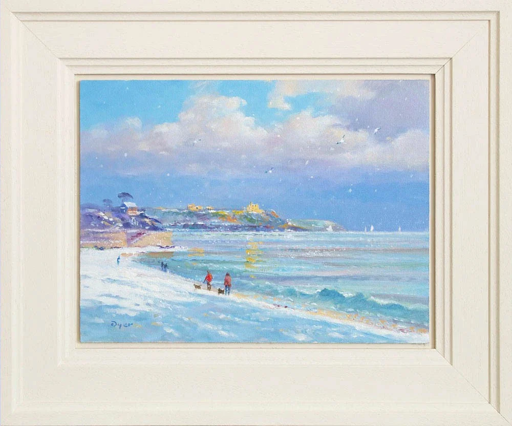 Bright Light on the Snow. Gyllyngvase Beach. Original oil Painting by Artist Ted Dyer - Image 2