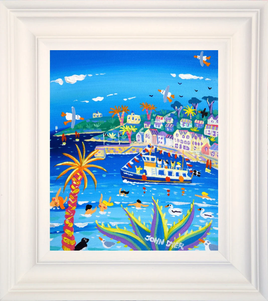 'Bunting and Bathing, St Mawes', 12x10 inches acrylic on canvas. Paintings of Cornwall. Cornish Artist John Dyer. Cornwall Art Gallery - Image 2