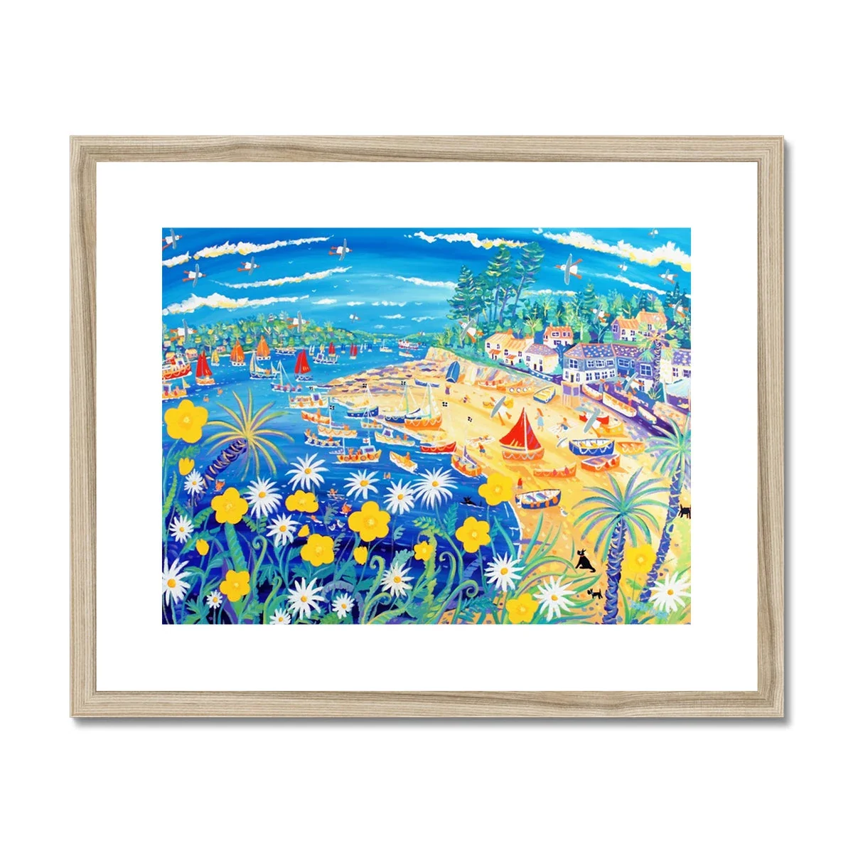 John Dyer Framed Open Edition Cornish Art Print. 'Buttercups and Bathers, Helford Passage, Cornwall'. - Image 3