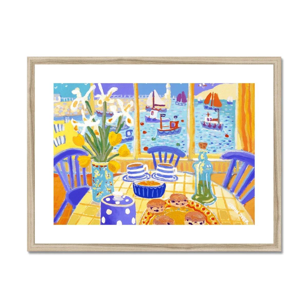 John Dyer Framed Open Edition Still Life Cornish Art Print. 'Cafe View, St Ives'. Cornwall Art Gallery - Image 3