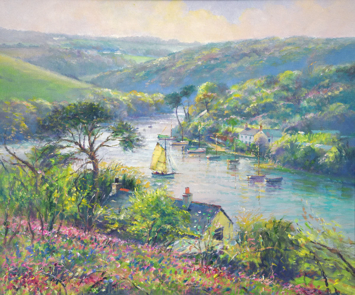 'Calm Summer Evening, Coombe', 20x24 inches Original Art, Oil on Canvas. Landscape Painting of Cornwall by Artist Ted Dyer.
