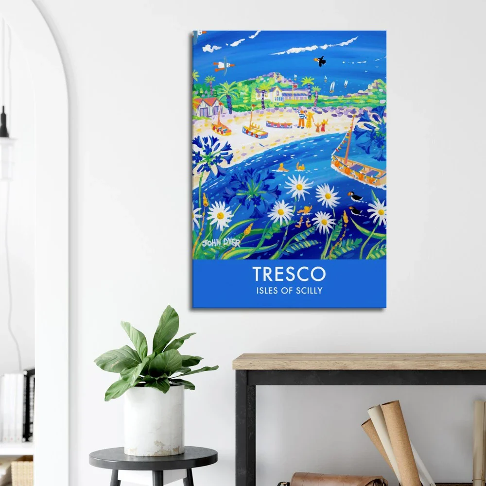 Canvas Art Print by Cornish Artist John Dyer of Tresco Beach, Isles of Scilly, Cornwall from our Cornwall Art Gallery