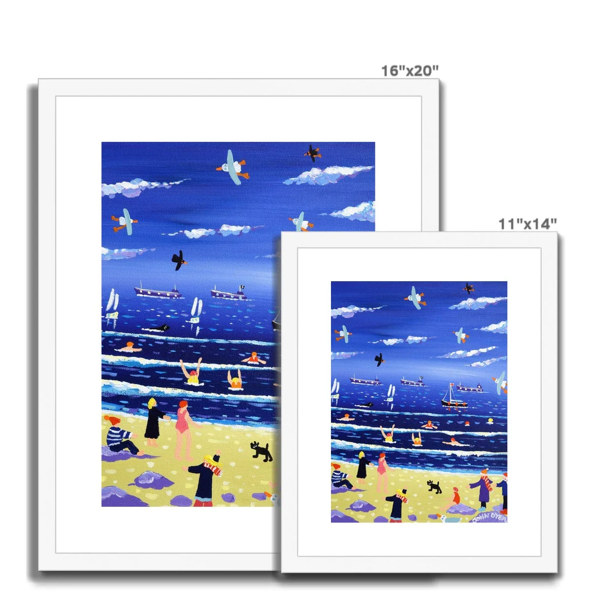 John Dyer Framed Open Edition Cornish Art Print. 'Chilly Dippers - Cold Water Swimming, Gyllyngvase Beach, Cornwall'. - Image 10