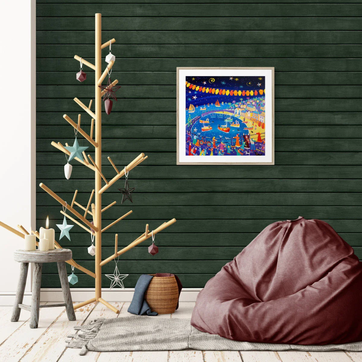 John Dyer Framed Open Edition Cornish Art Print. 'Christmas Lights, Mousehole'. Cornwall Art Gallery - Image 13