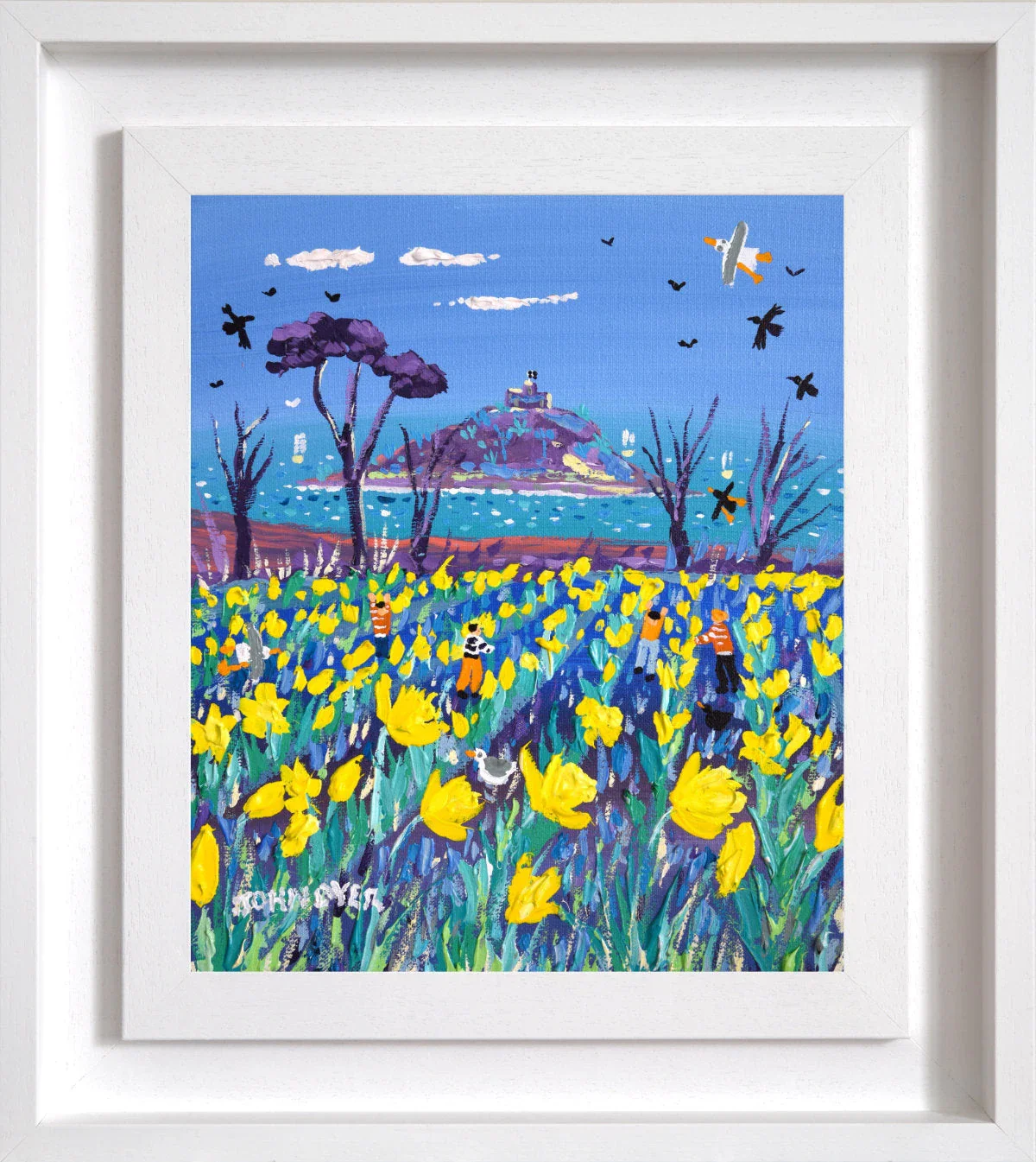 'Cornish Spring Daffodils, St Michael's Mount', 12x10 inches acrylic on canvas. Painting of Cornwall by Cornish Artist John Dyer - Image 2