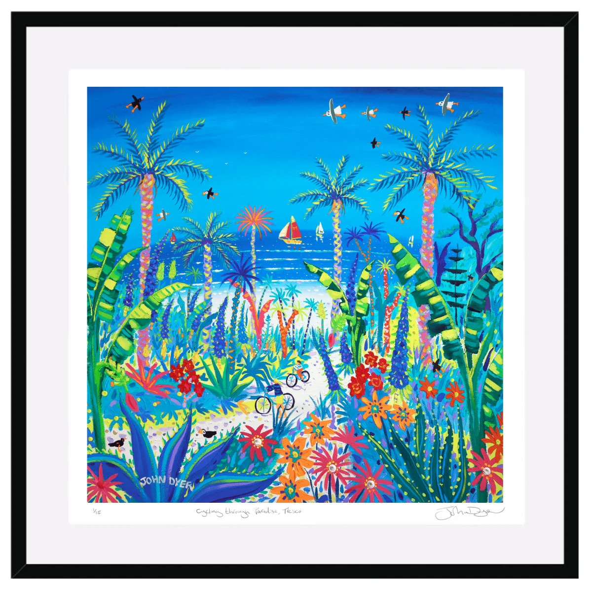 'Cycling through Paradise, Tresco'. Framed Special Limited Edition Print by John Dyer - Image 6