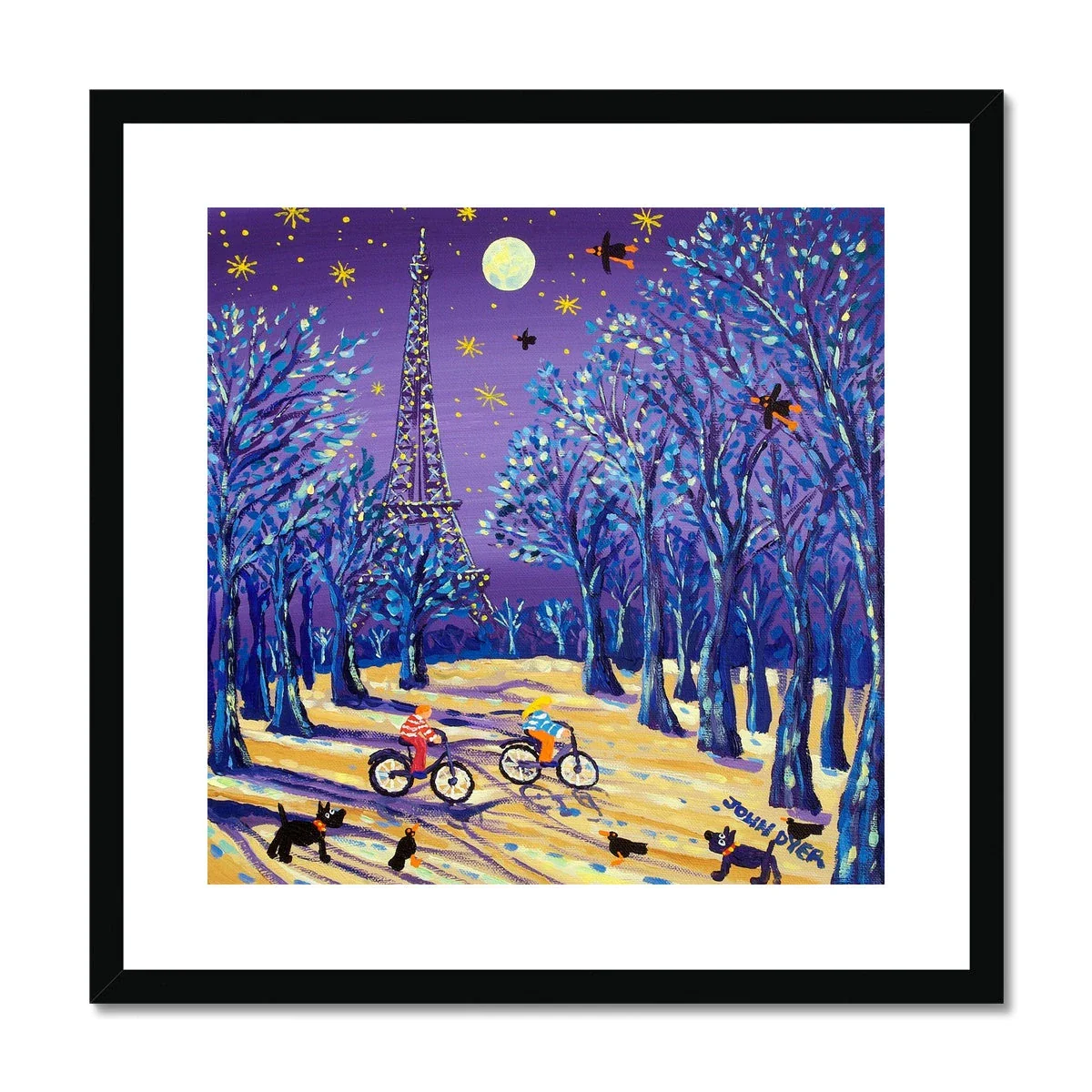 John Dyer Framed Open Edition French Art Print 'Cycling under the Moon, Eiffel Tower, Paris, France' French Art Gallery - Image 2