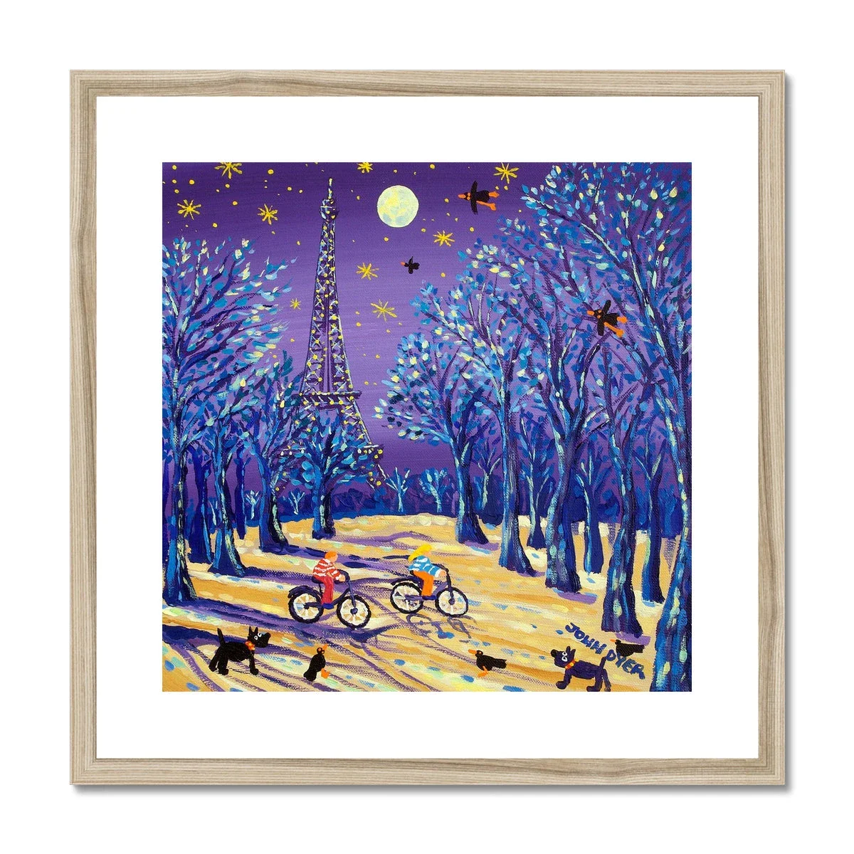 John Dyer Framed Open Edition French Art Print 'Cycling under the Moon, Eiffel Tower, Paris, France' French Art Gallery - Image 3
