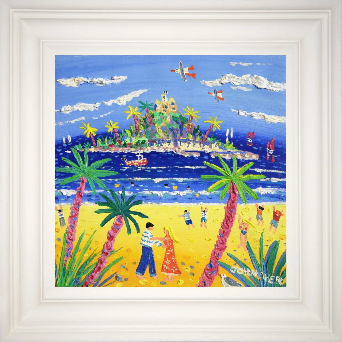 'Dancing on the Beach, St Michael's Mount', 12x12 inches oil on canvas. Cornwall Painting by British Artist John Dyer. - Image 2