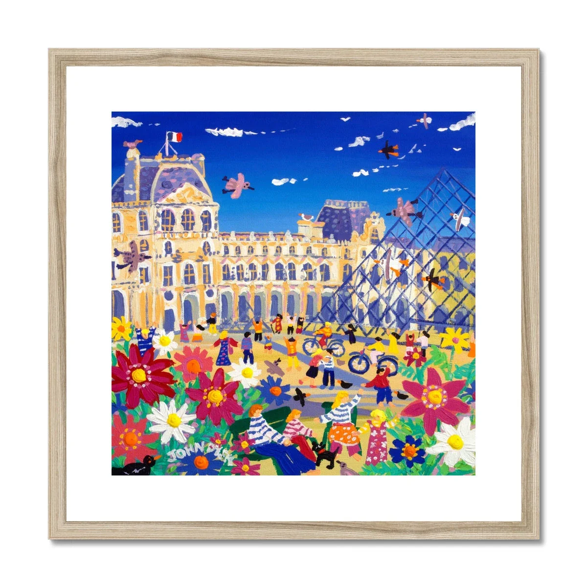 John Dyer Framed Open Edition City Fine Art Print. 'Enjoying the Sun outside the Louvre, Paris, France'. French Art Gallery - Image 3