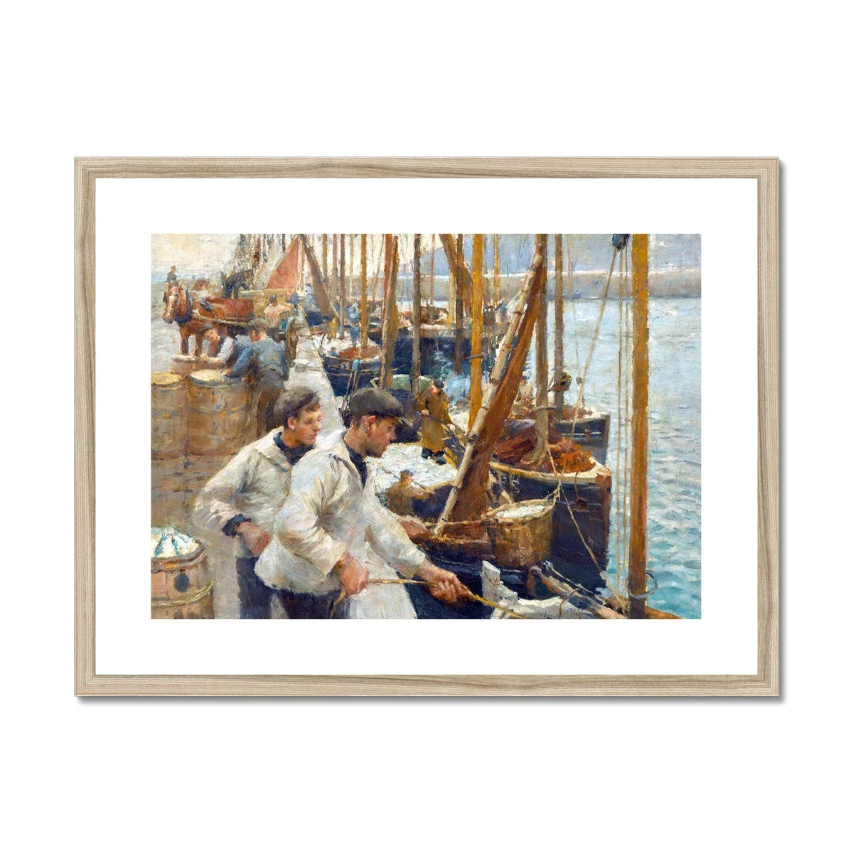 'Fishing Boats, Newlyn' by Harold Harvey. Framed Open Edition Fine Art Print. Historic Art - Image 3