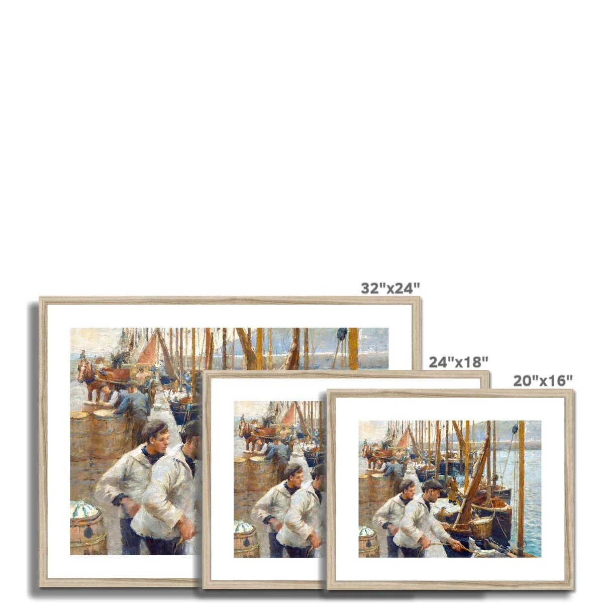 'Fishing Boats, Newlyn' by Harold Harvey. Framed Open Edition Fine Art Print. Historic Art - Image 6