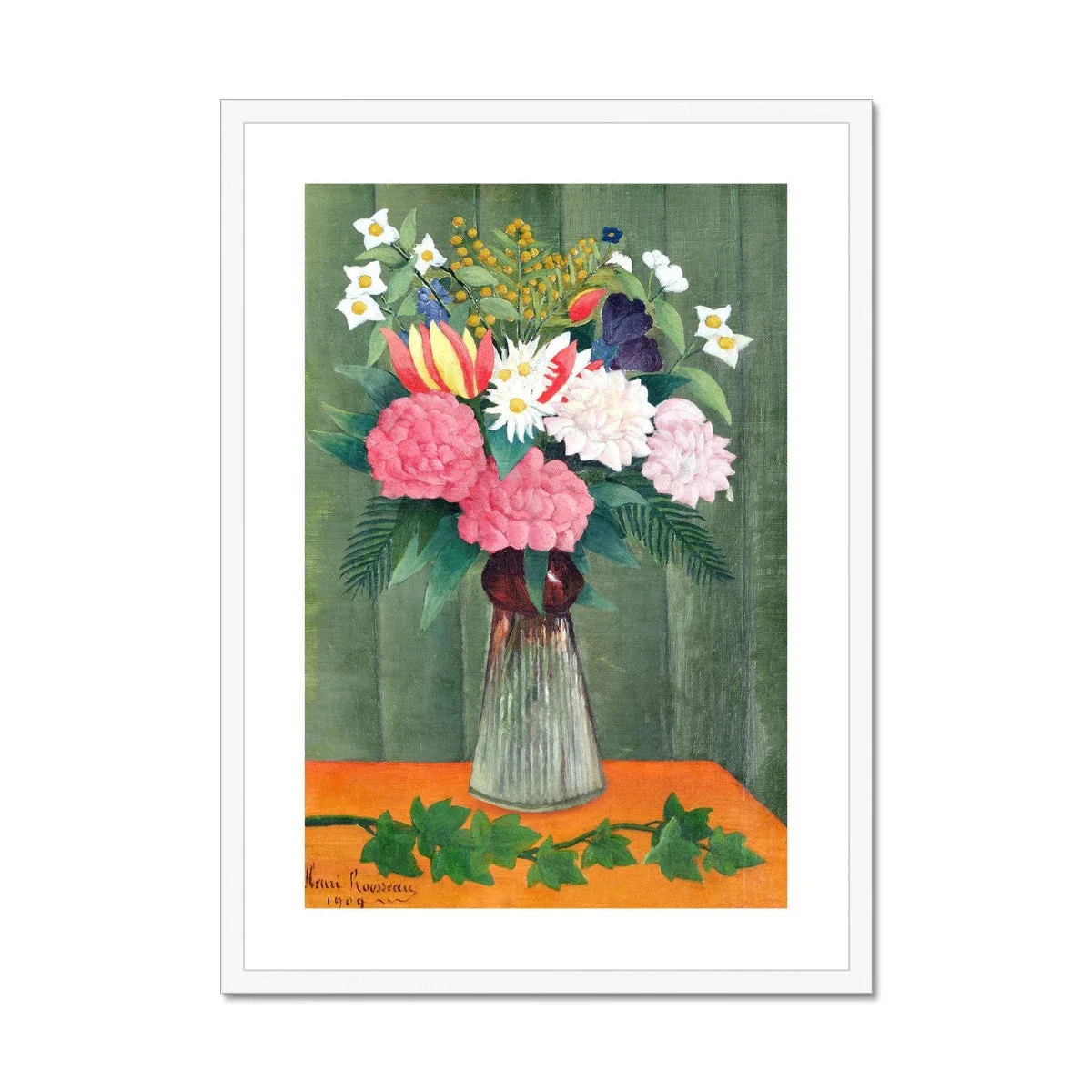 'Flowers in a Vase'. Garden Flowers. Still Life by Henri Rousseau. Framed Open Edition Fine Art Print. Historic Art