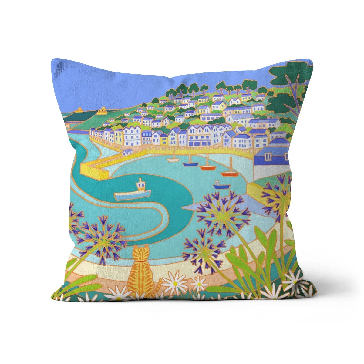 Ginger Cat on the Wall, St Mawes by Joanne Short Cushion - Image 13
