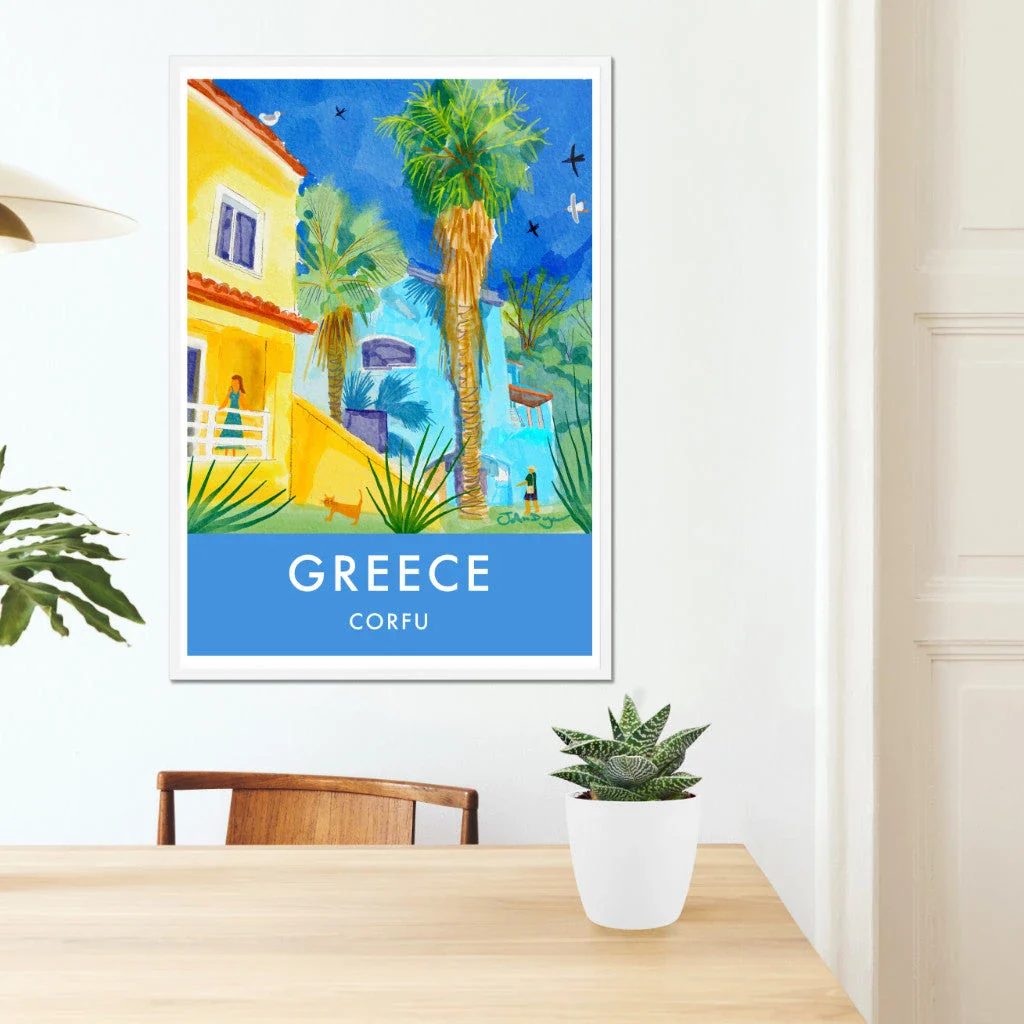 Greece Artwork Wall Art Poster Print by John Dyer. Sunlit Villa in Govino Bay, Corfu, Greece - Image 7