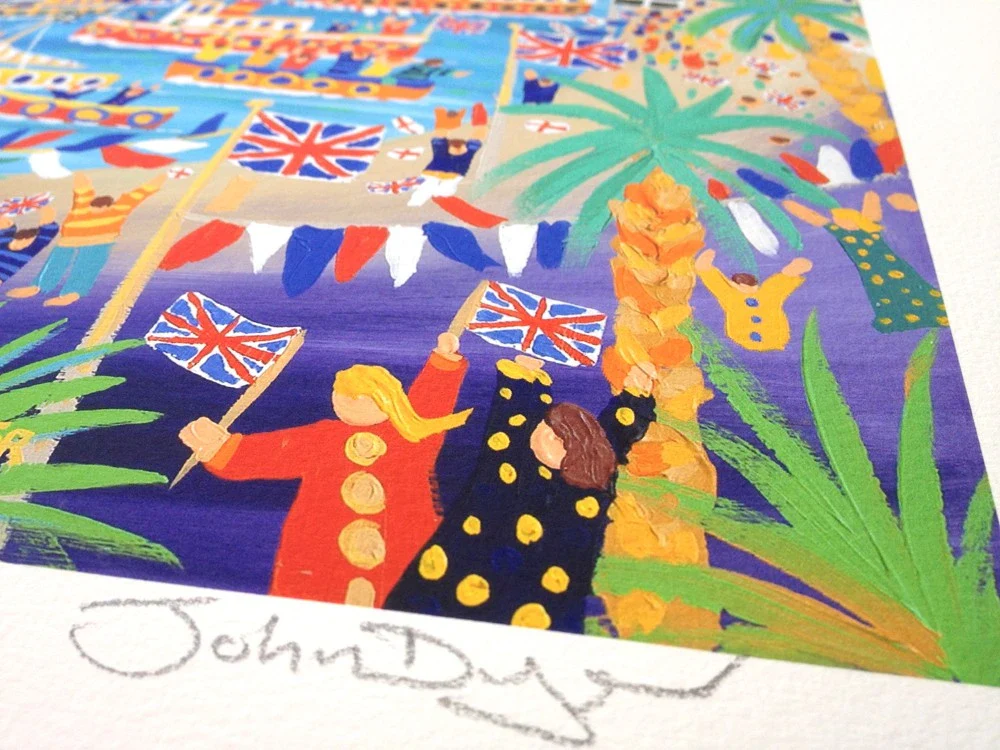 Limited Edition Print by Cornish Artist John Dyer. 'Happy and Glorious, Falmouth'. Queen's Golden Jubilee Falmouth. Cornwall Art Gallery print - Image 3