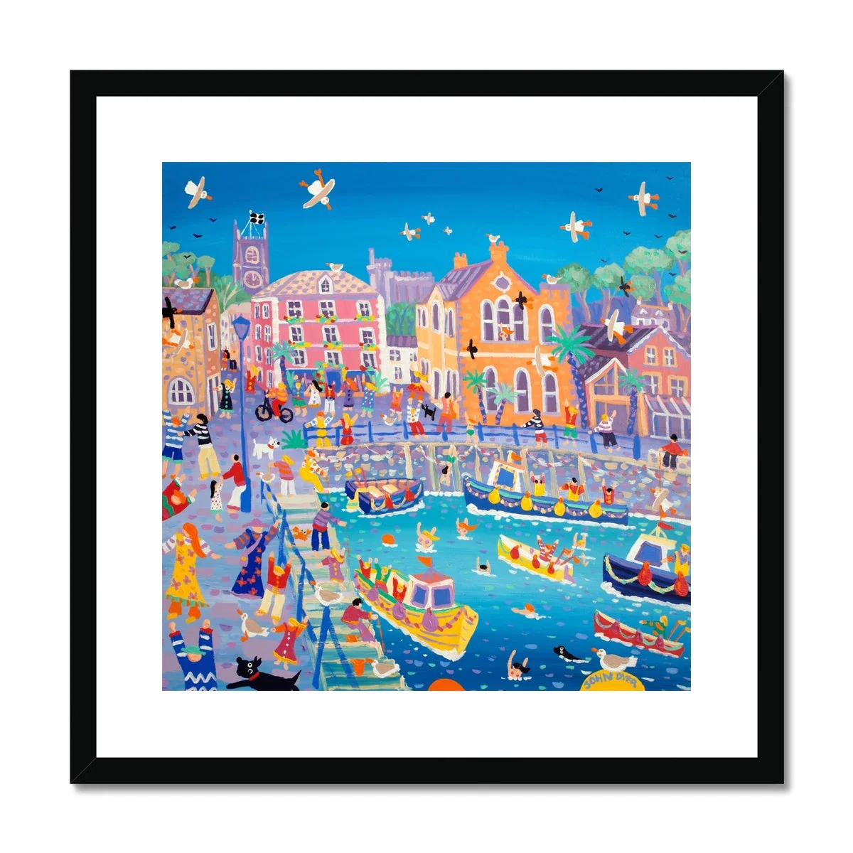 John Dyer Framed Open Edition Cornish Art Print. 'Happy Holidays, Fowey'. Cornwall Art Gallery - Image 2