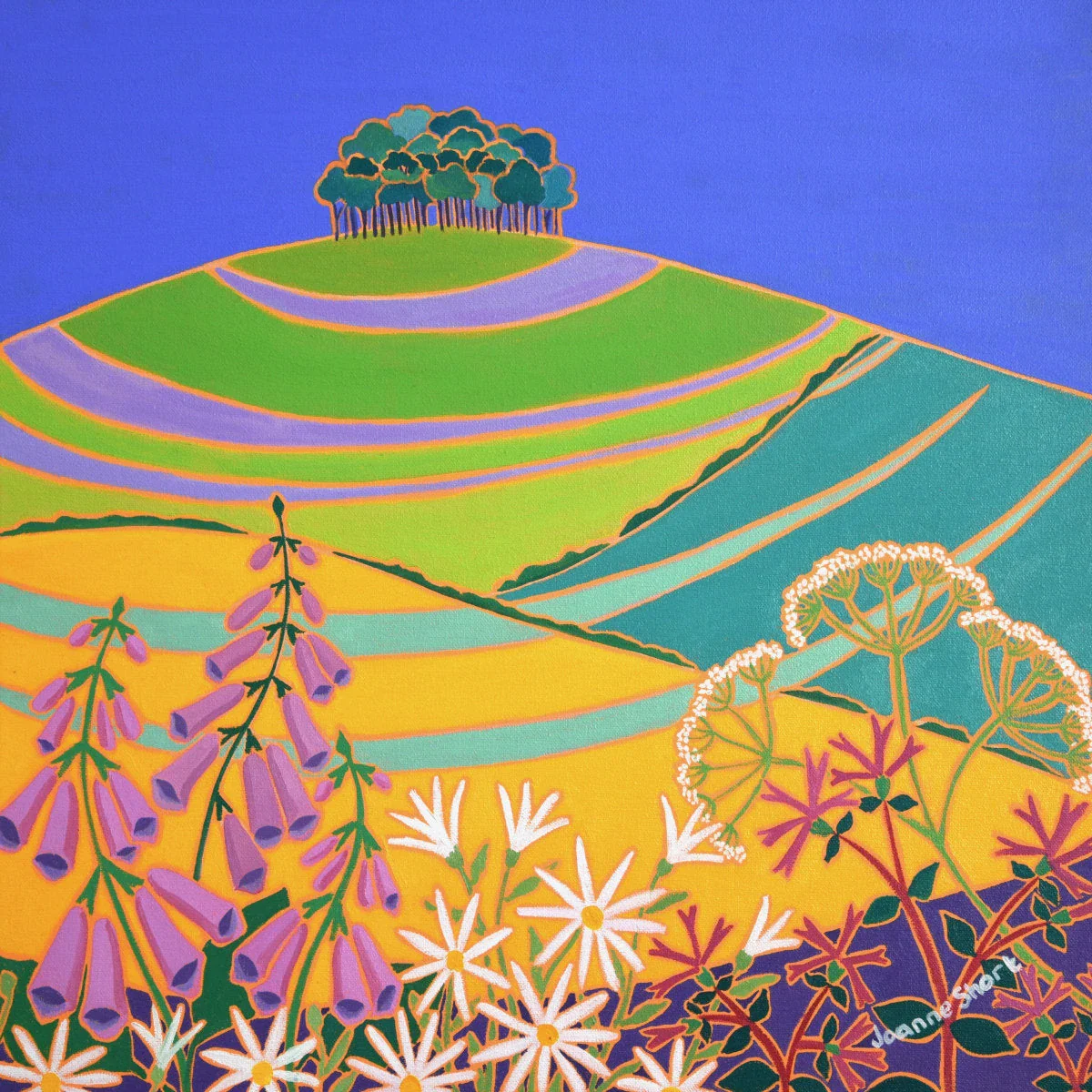 'Heading Home to Cornwall, The Coming Home Trees',
18 x 18 inches Oil on Canvas. Nearly Home Trees Painting by Cornish Artist Joanne Short.