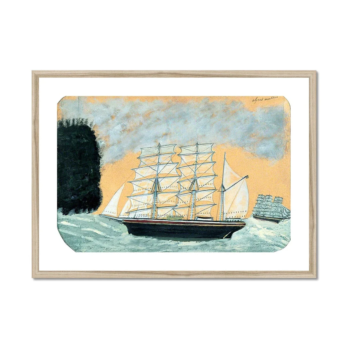Alfred Wallis Framed Open Edition Cornish Art Print. 'Headland with Two Three-Masters'. St Ives Cornwall Art Gallery Historic Art - Image 3