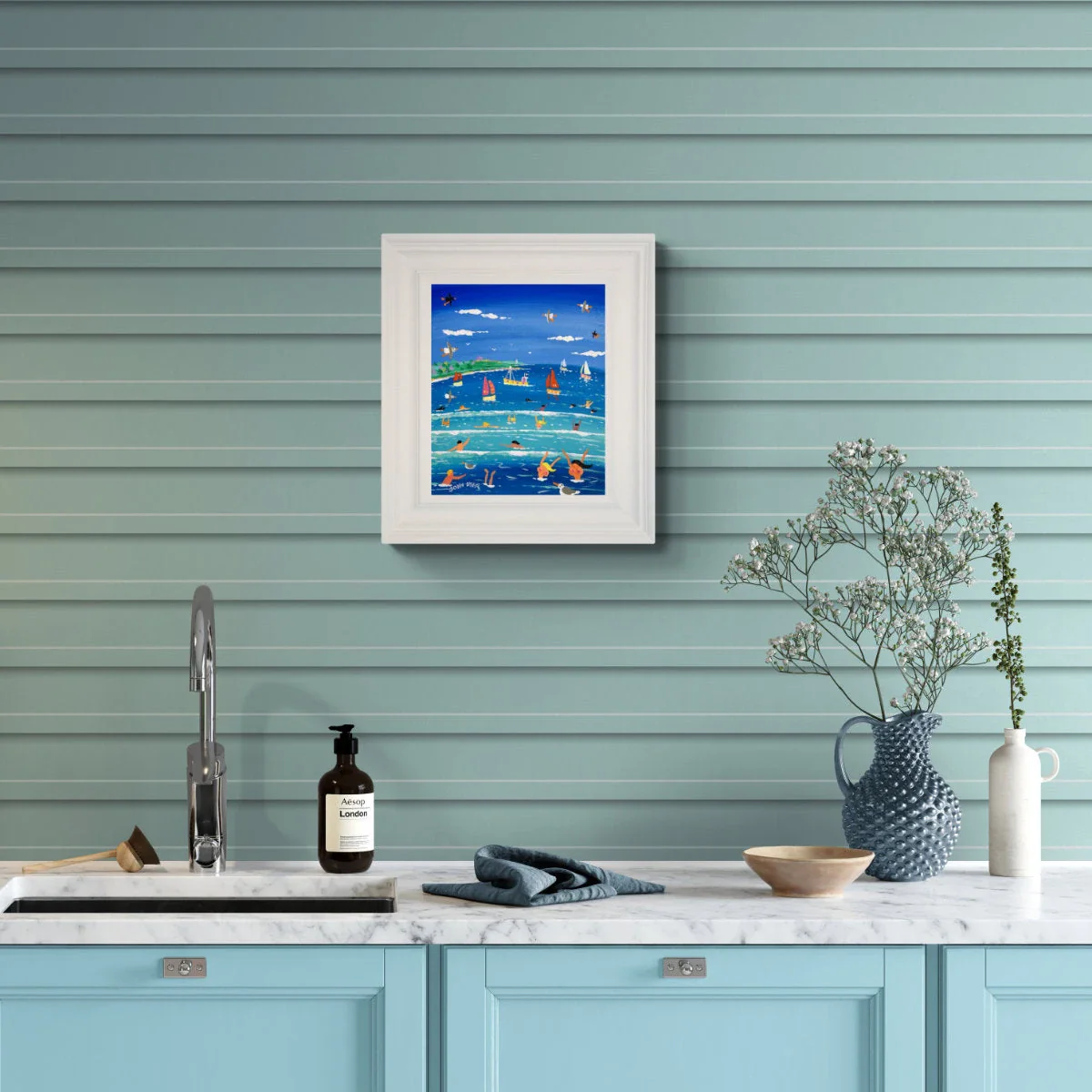 'Hot Summer Swim, Castle Beach, Falmouth', 12x10 inches acrylic on canvas. Paintings of Cornwall. Cornish Artist John Dyer. Cornwall Art Gallery - Image 3