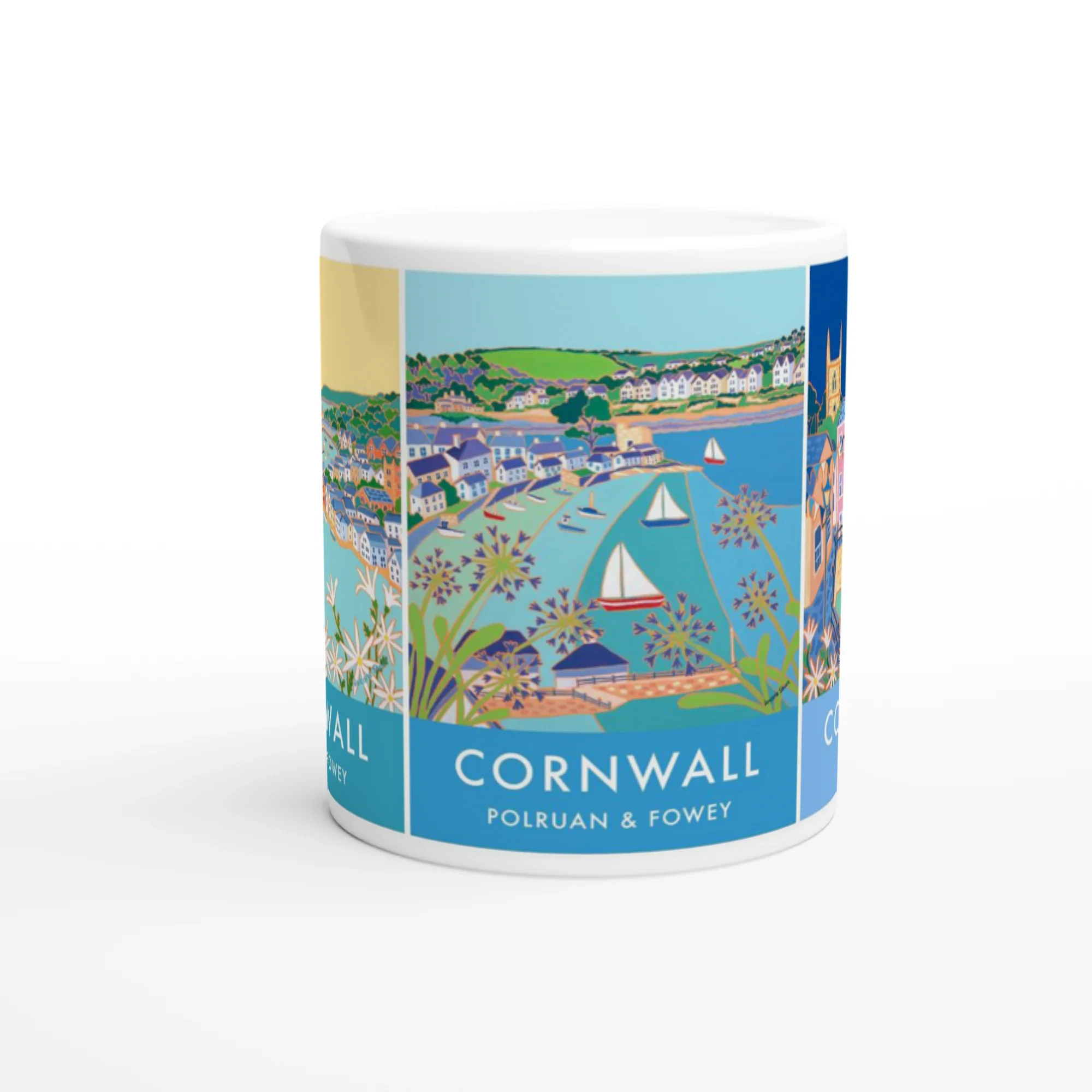 Joanne Short Ceramic Cornish Art Mug featuring Fowey, Polruan and the River Fowey in Cornwall. - Image 3