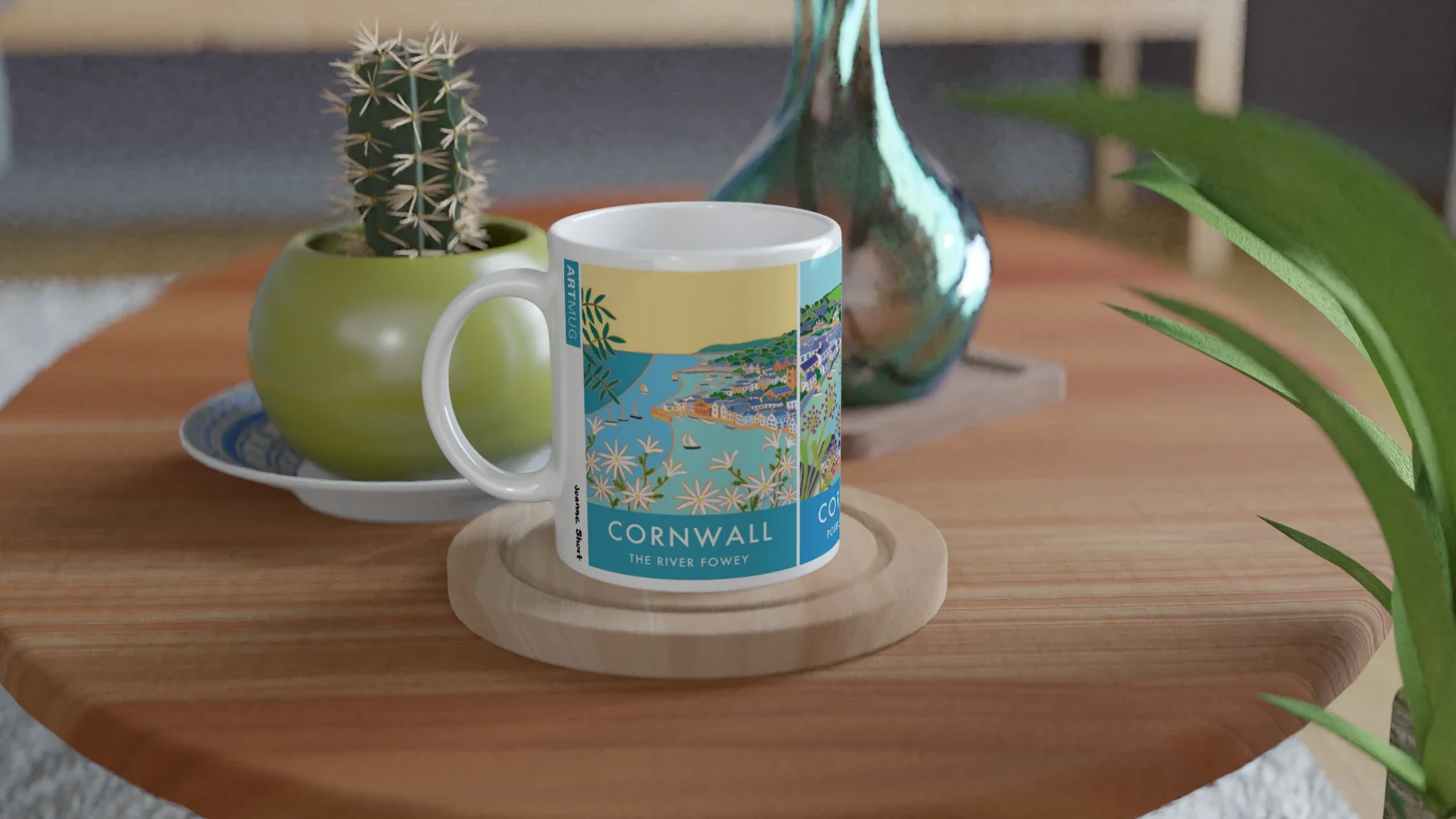 Joanne Short Ceramic Cornish Art Mug featuring Fowey, Polruan and the River Fowey in Cornwall. - Image 5