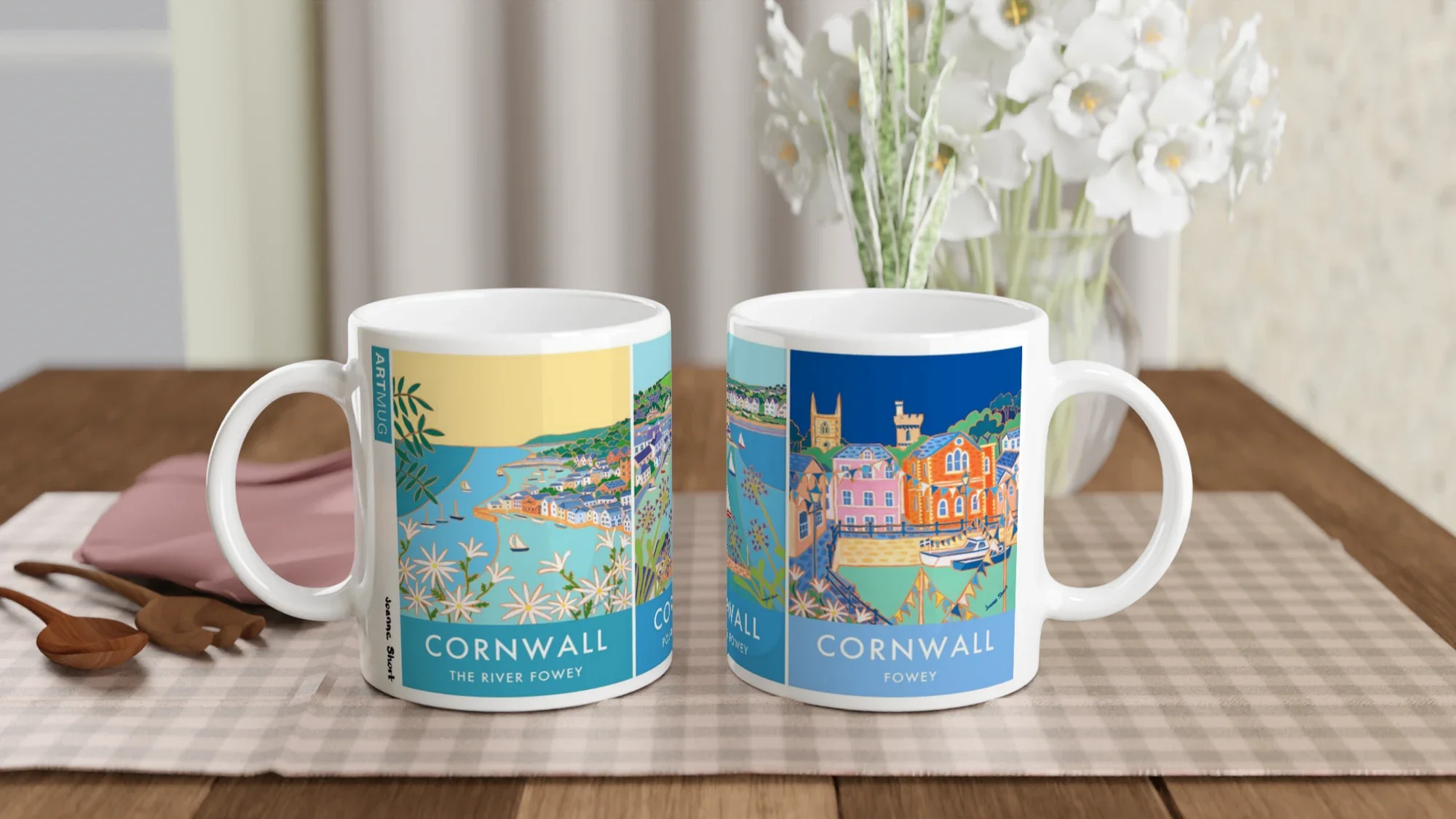 Joanne Short Ceramic Cornish Art Mug featuring Fowey, Polruan and the River Fowey in Cornwall. - Image 6