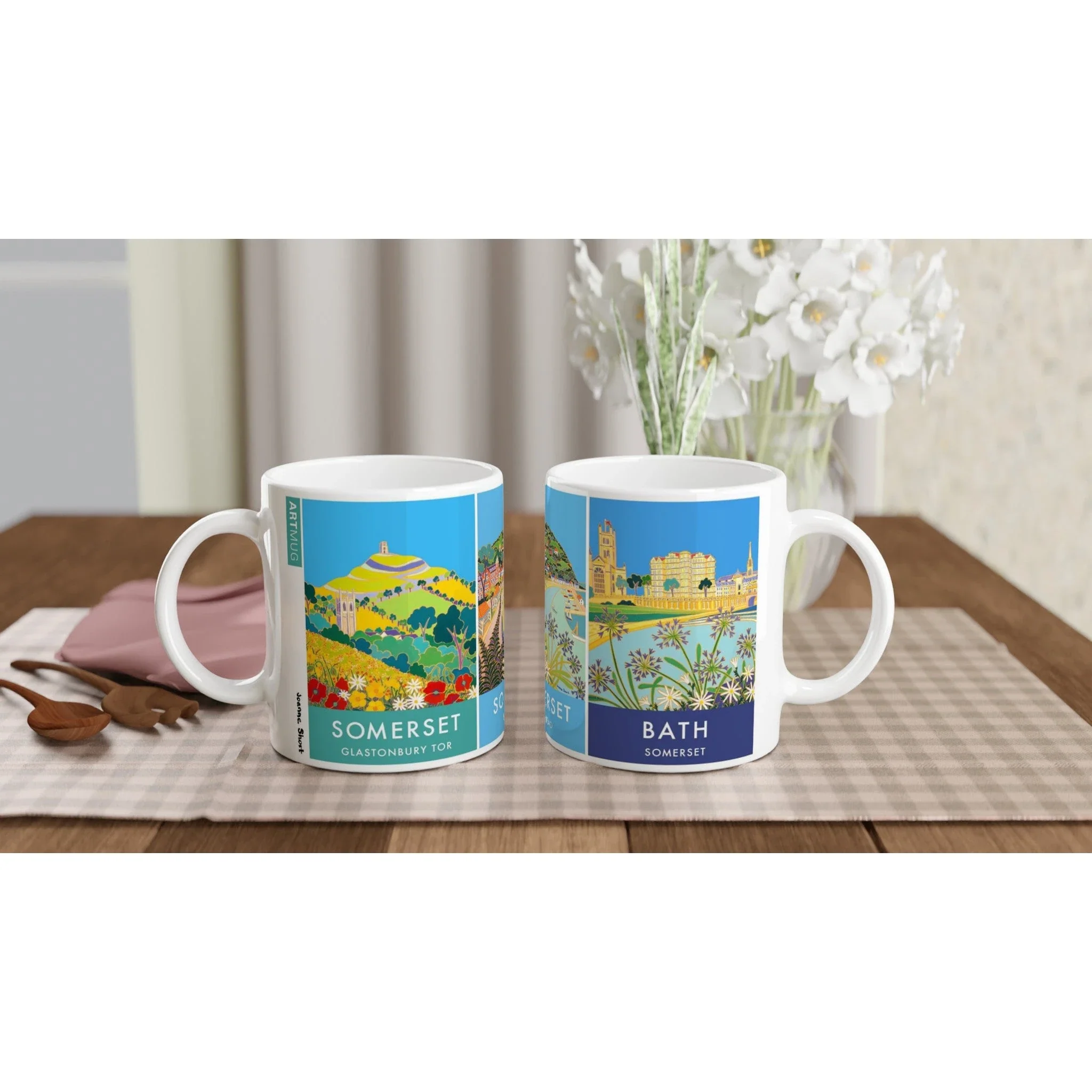 Joanne Short Ceramic Somerset Art Mug featuring Glastonbury Tor, Minehead and Bath - Image 3