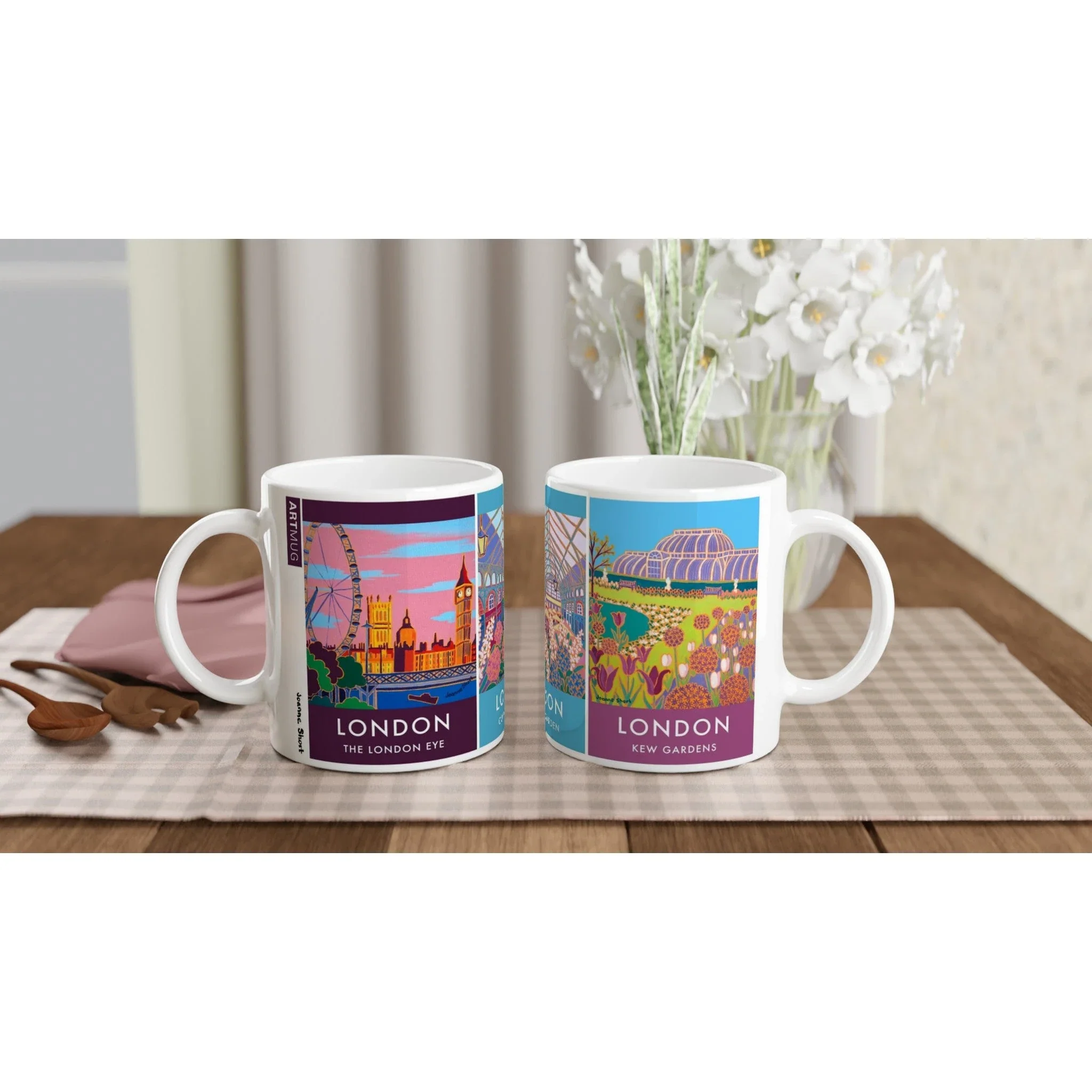 Joanne Short Ceramic Art Mug featuring London. The London Eye, Covent Garden and Kew Gardens - Image 4