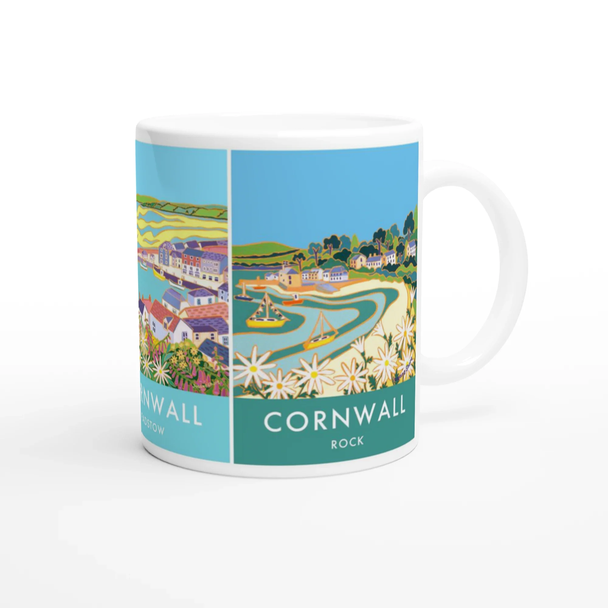 Joanne Short Ceramic Cornish Art Mug featuring Padstow Harbour, Padstow and Rock in Cornwall - Image 2