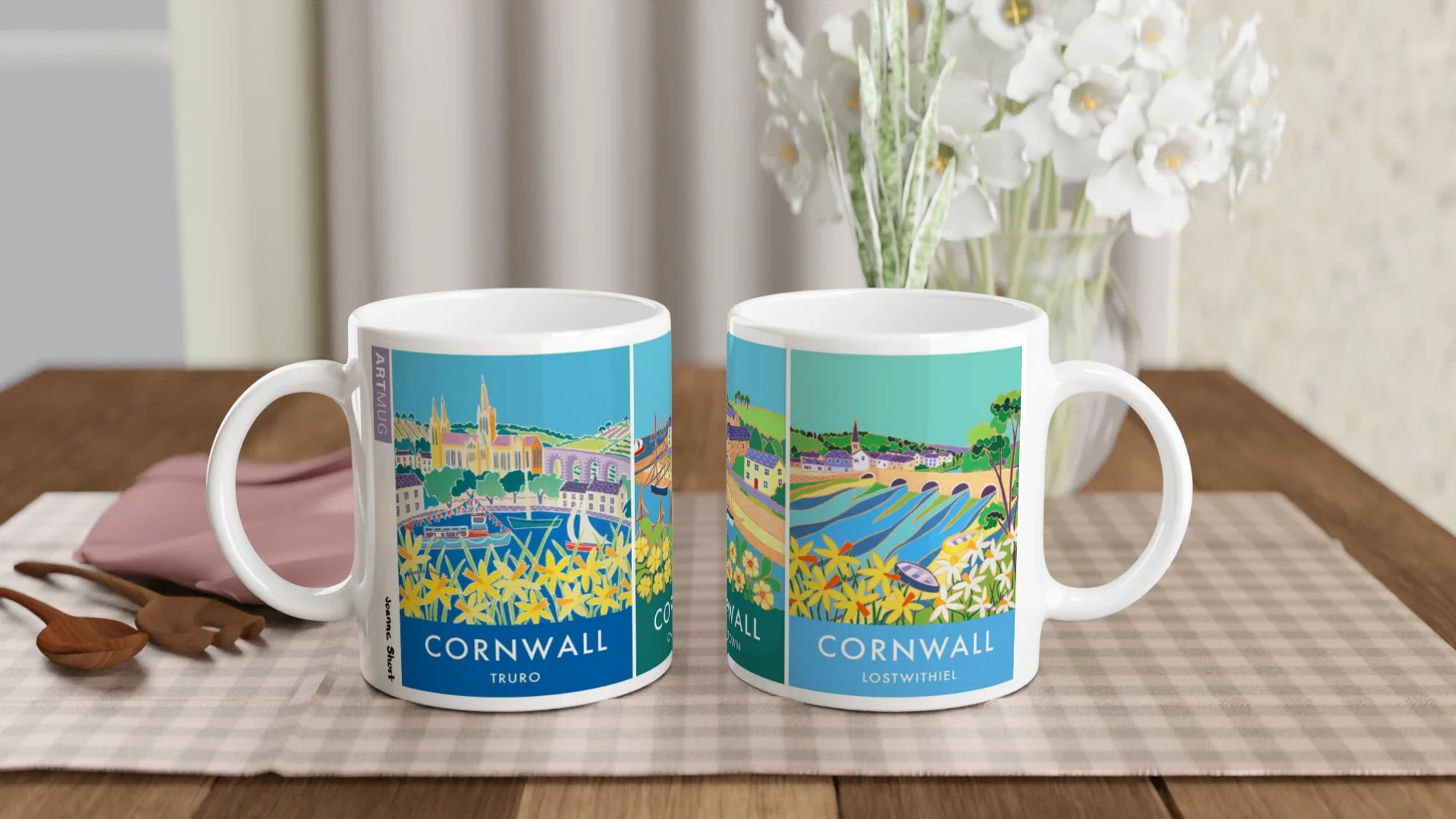 Joanne Short Ceramic Cornish Art Mug featuring Truro, Charlestown and Lostwithiel in Cornwall - Image 3