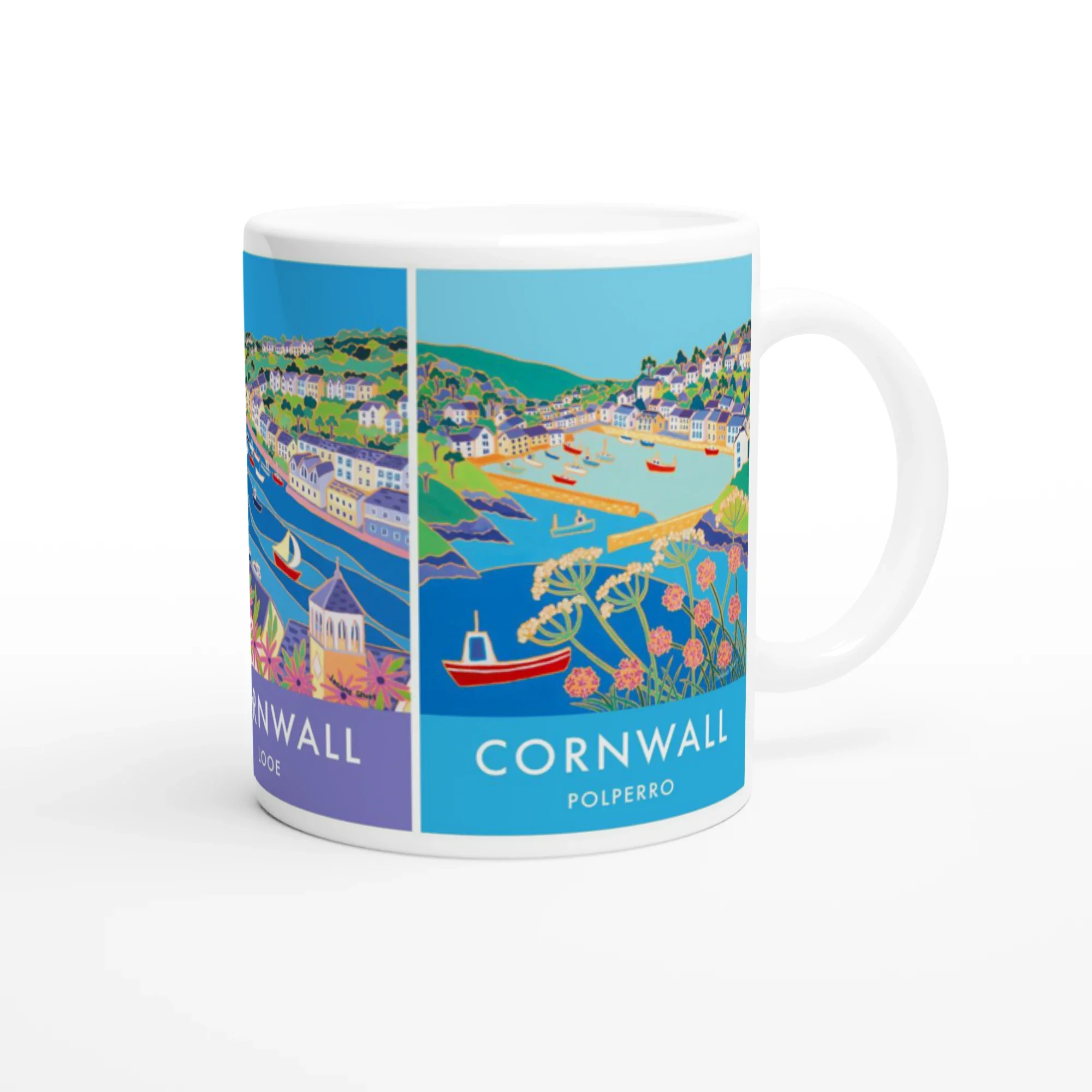 Joanne Short Ceramic Cornish Art Mug, Mevagissey, Looe and Polperro Cornish Fishing Villages - Image 2