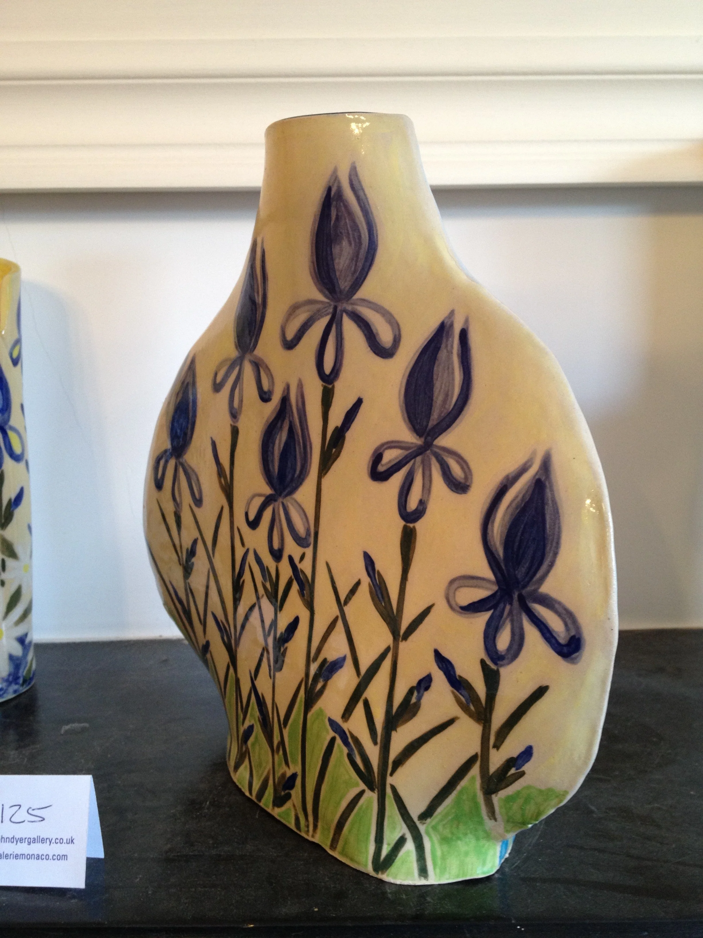 Joanne Short Ceramic Vase. Double Sided. Tulips and Blue Iris - Image 6