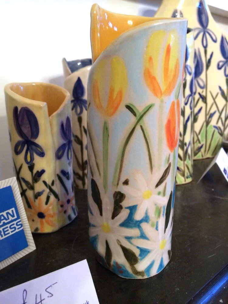 Joanne Short Ceramic Vase Tulips and Daisies - Image 3