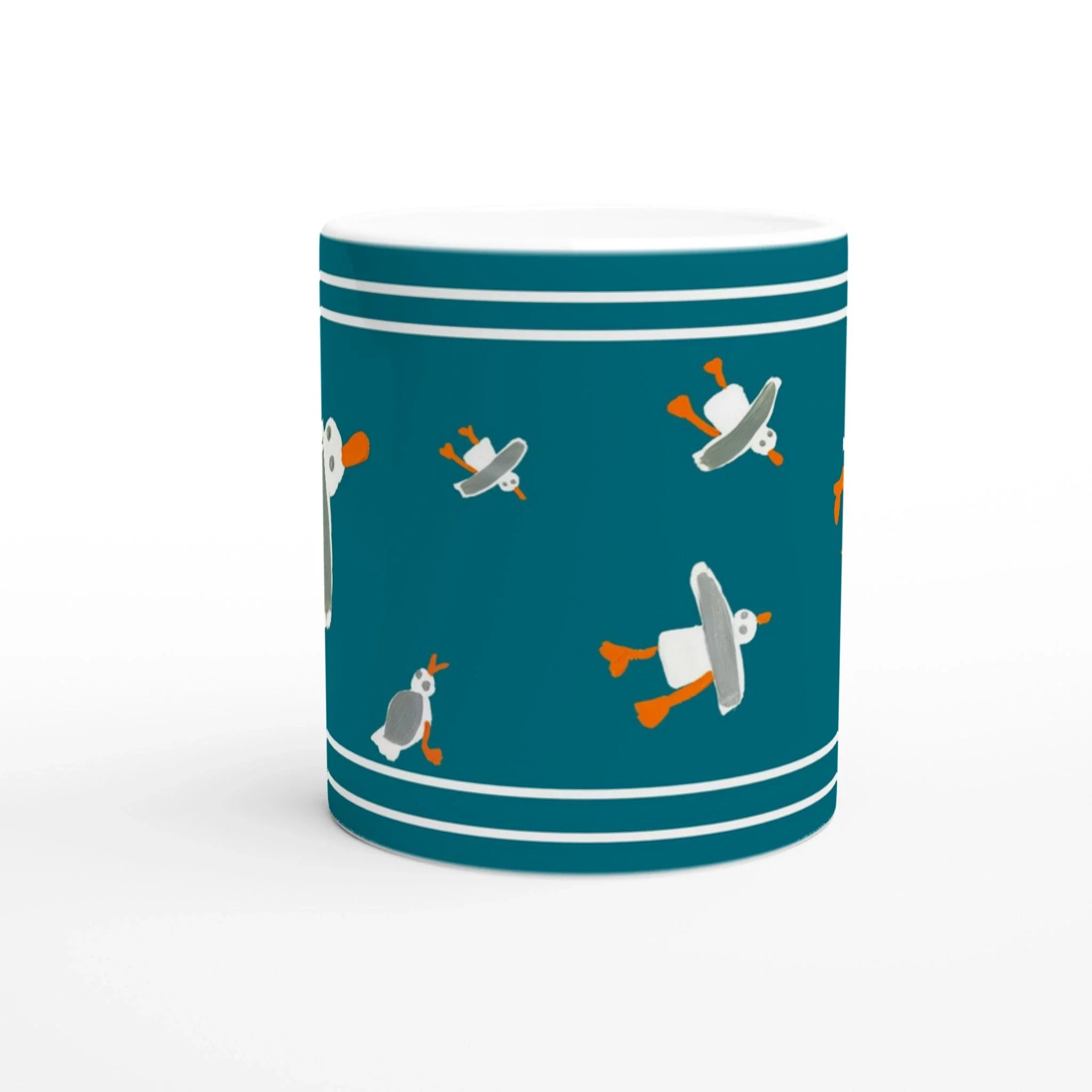 John Dyer Cornish Art Mug with Cornish Seagulls. Deep Sea Green - Image 4