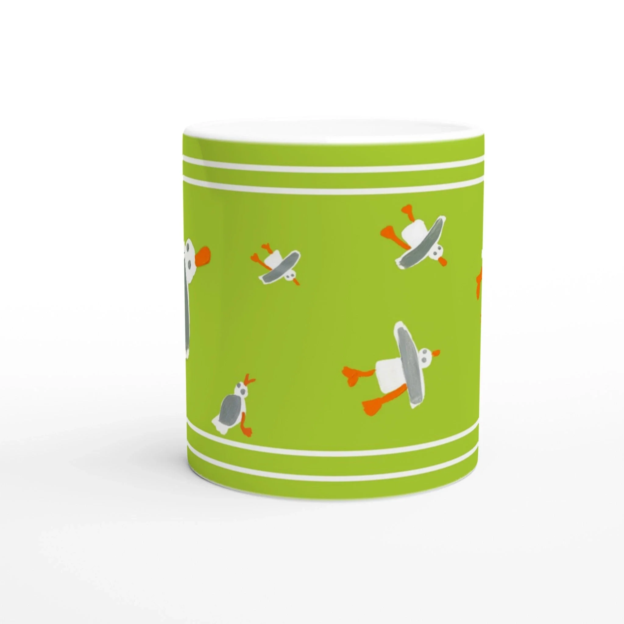 John Dyer Cornish Art Mug with Cornish Seagulls. Lime Green - Image 4