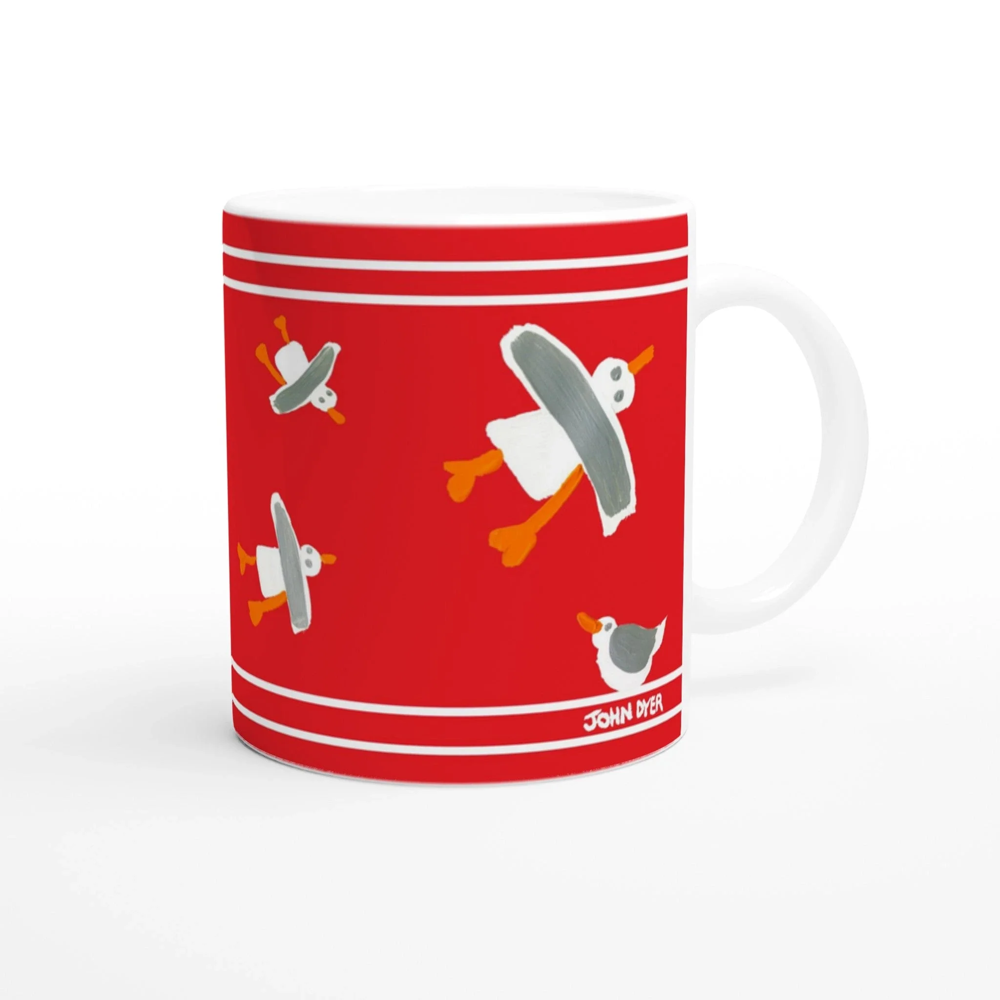 John Dyer Cornish Art Mug with Cornish Seagulls. Red - Image 3