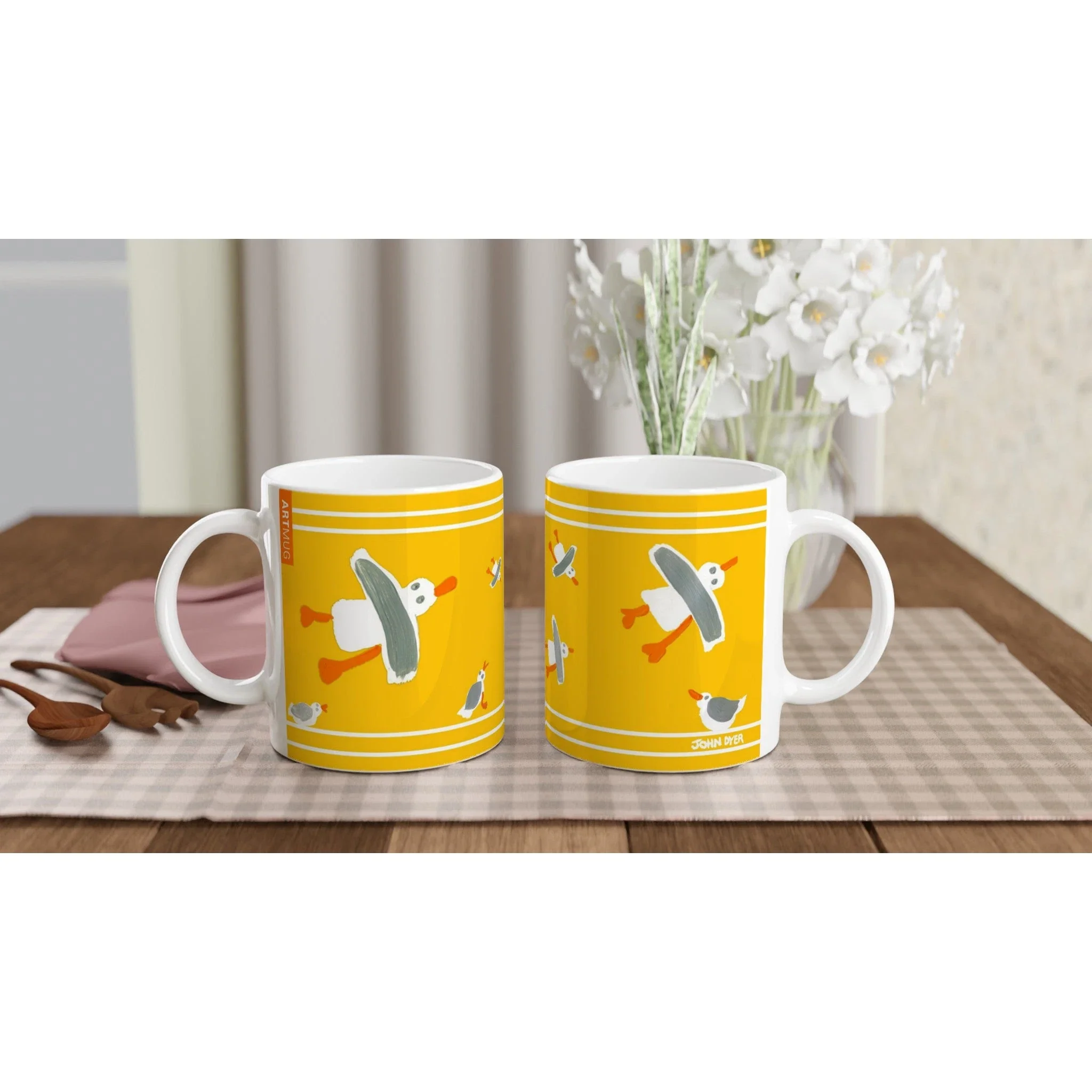 John Dyer Cornish Art Mug with Cornish Seagulls. Sunshine Yellow - Image 4