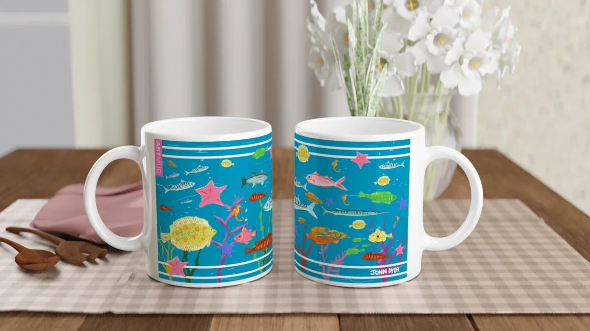 John Dyer Ceramic Cornish Art Mug with Cornish Fish - Image 8
