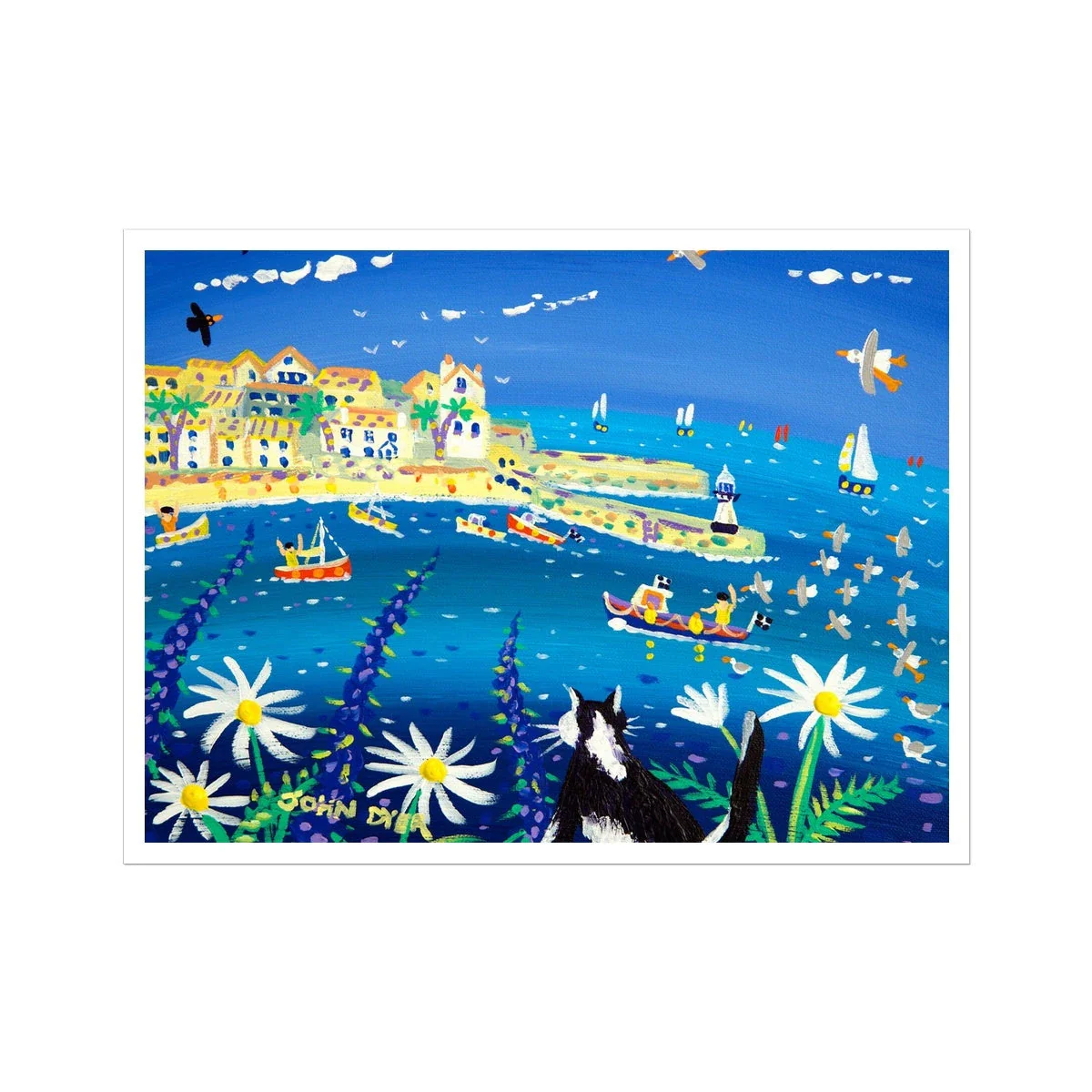 John Dyer Fine Art Print. Open Edition Cornish Art Print. 'Cat Waiting for the Catch, St Ives'. Cornwall Art Gallery